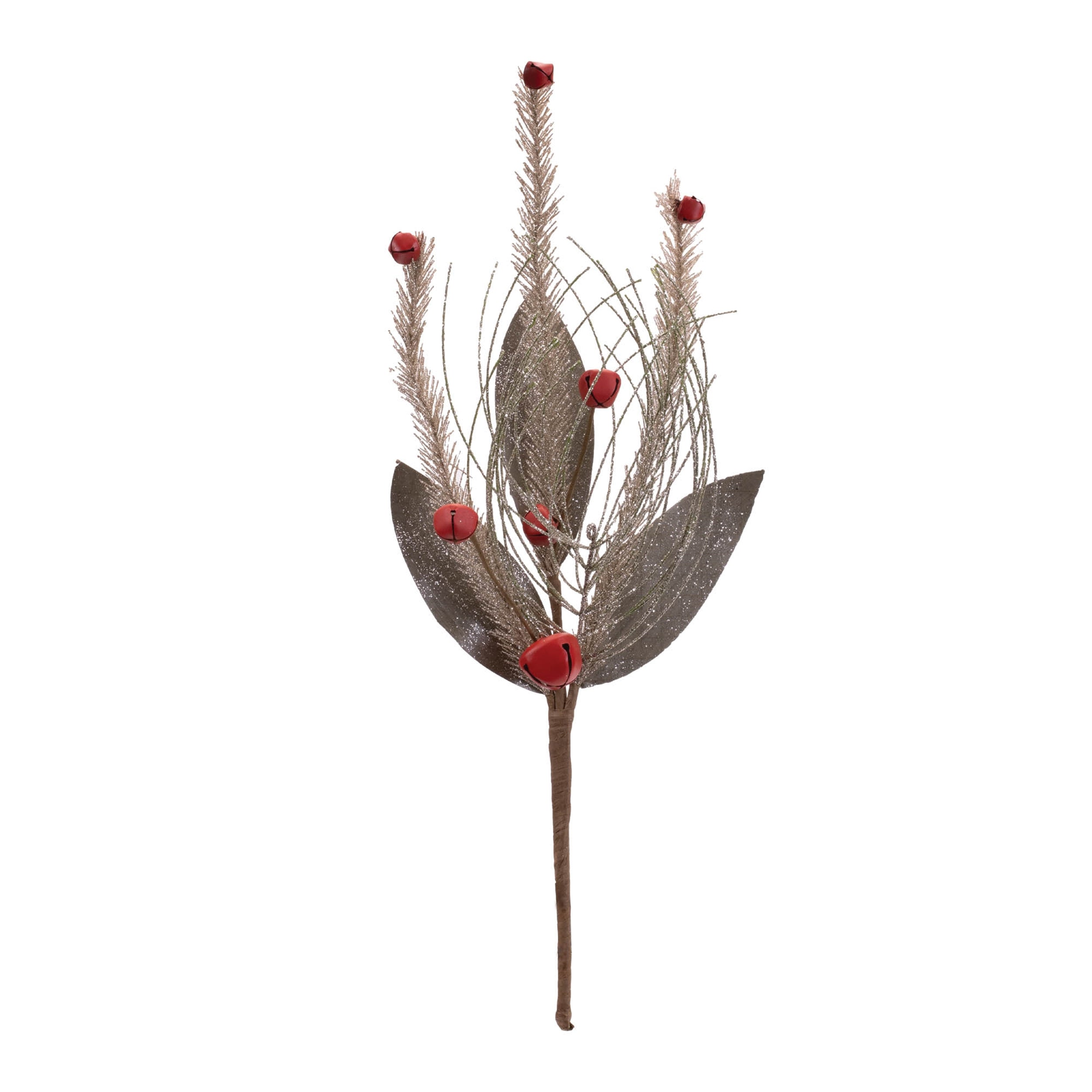 Glittered Pine and Sleigh Bell Spray (Set of 6)