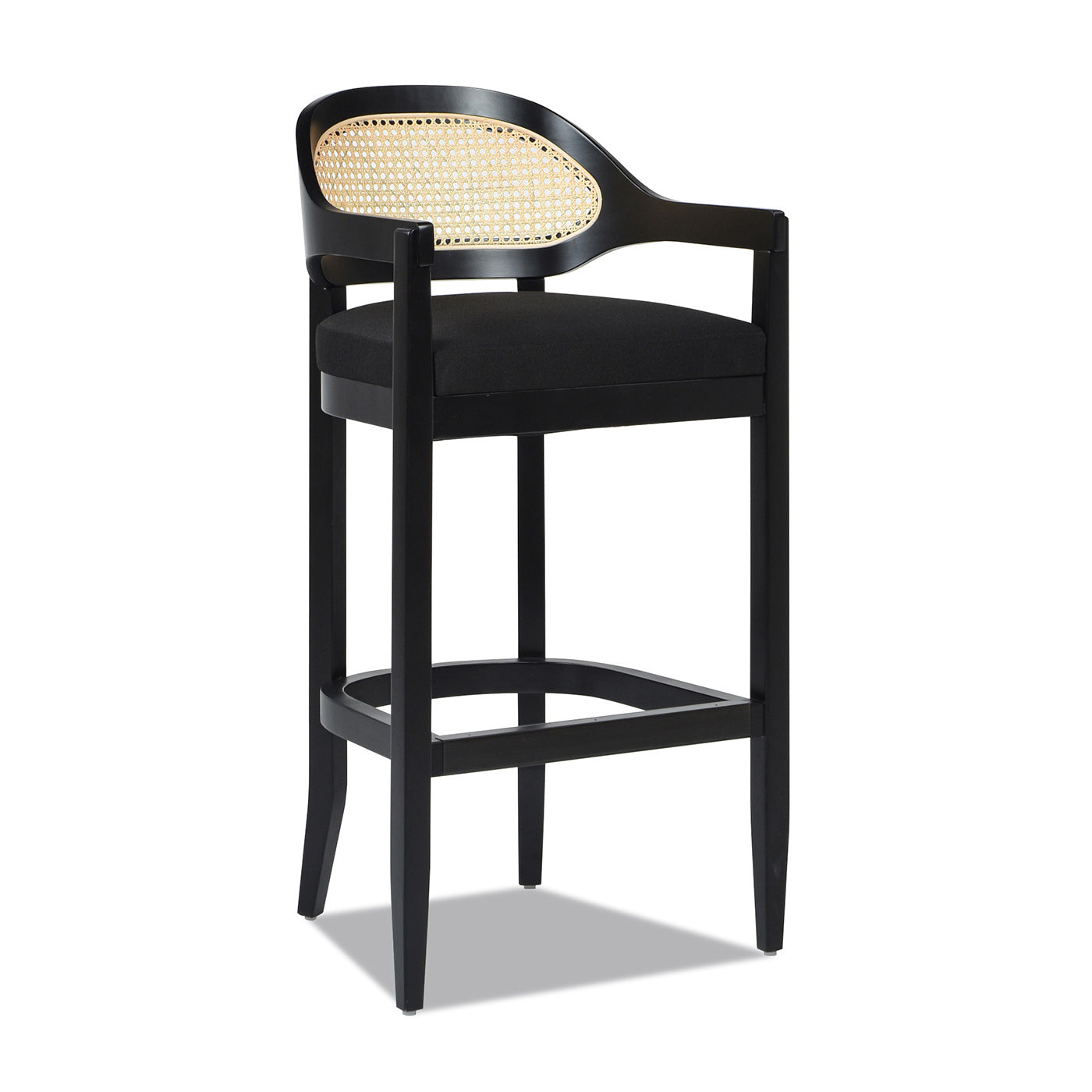 Americana Mid-Century Modern 30.5' Cane Back Bar Stool, Jet Black