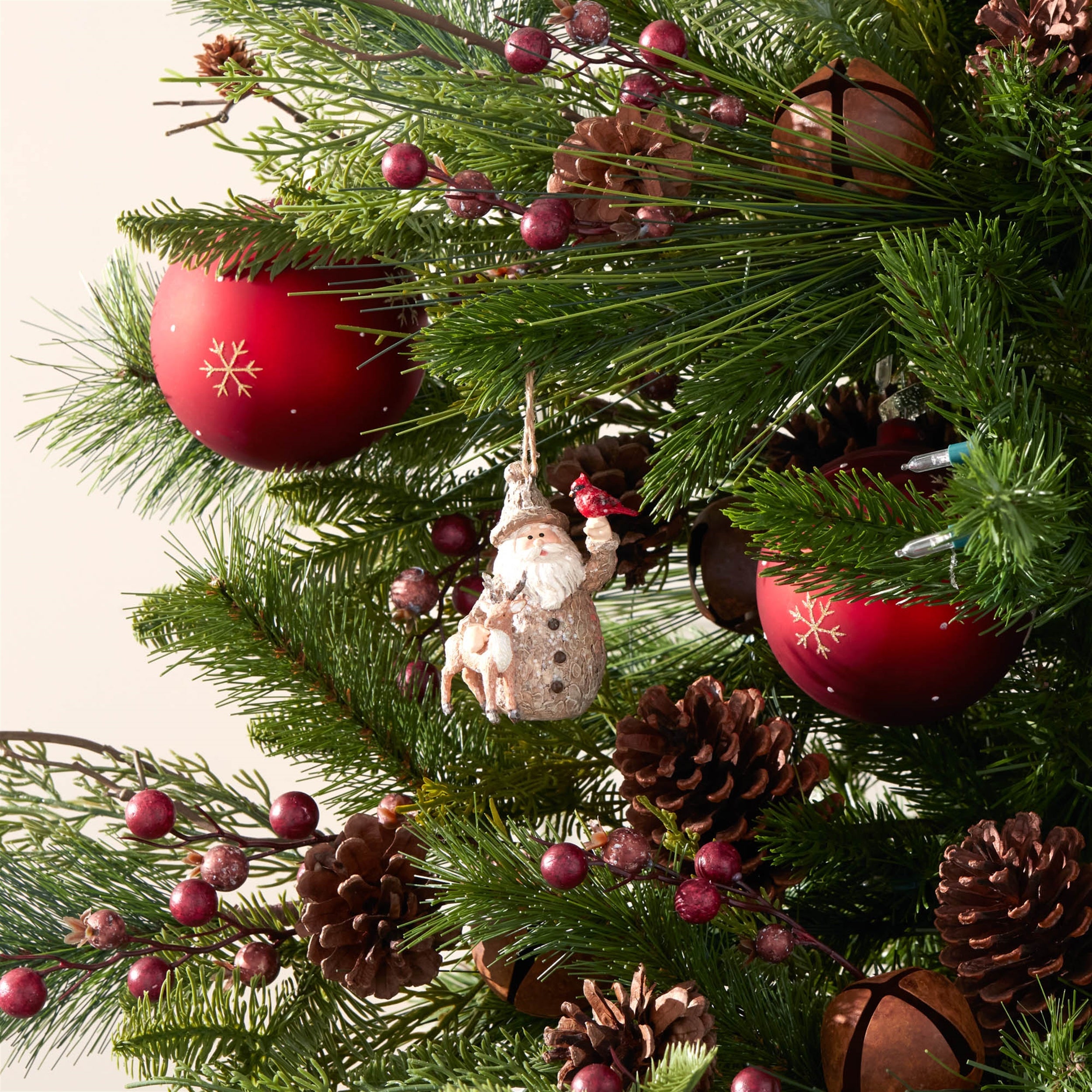 Santa with Deer and Cardinal Bird Ornament (Set of 6)