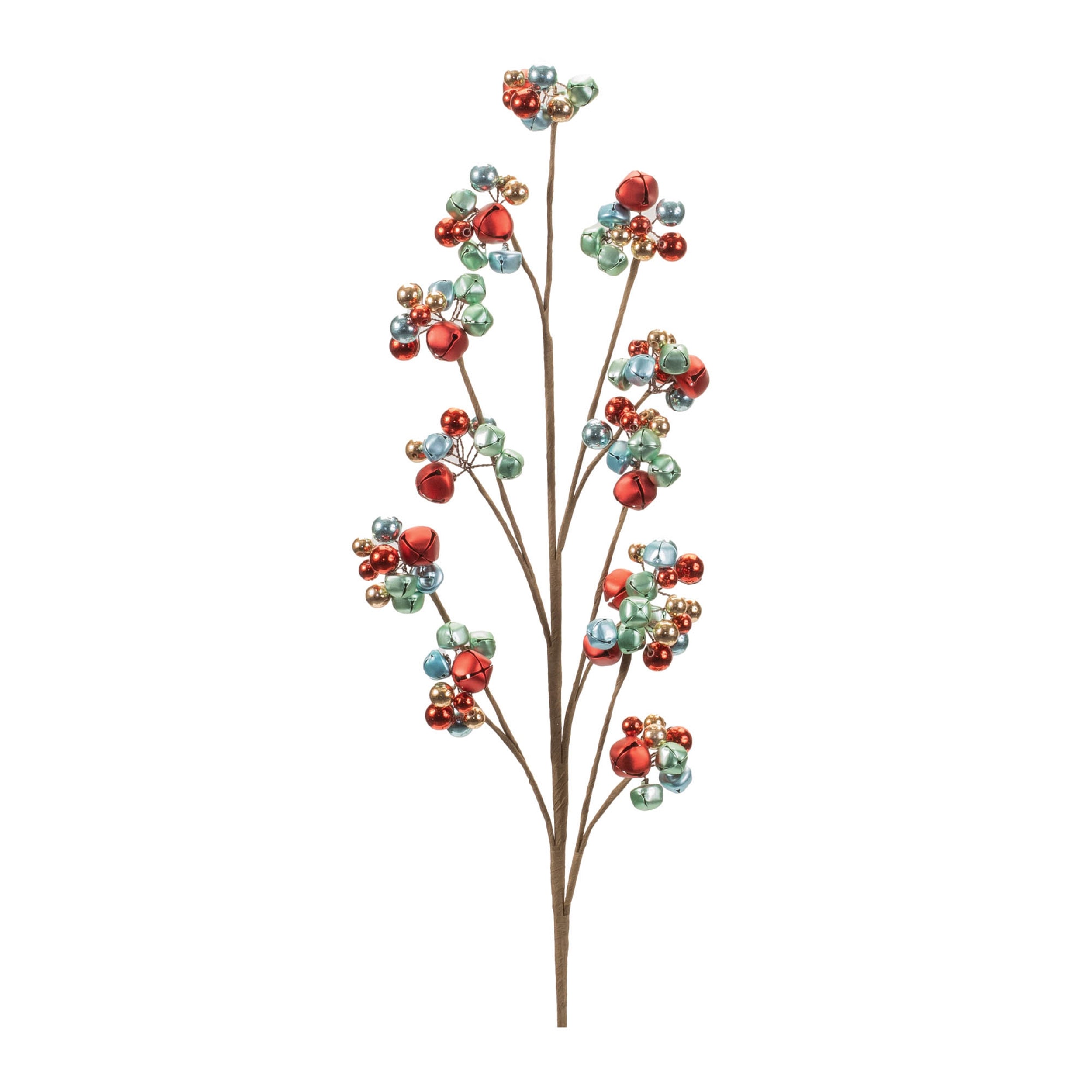 Metal-Sleigh-Bell-Cluster-Spray-(Set-of-2)-Artificial-Flowering-Plants