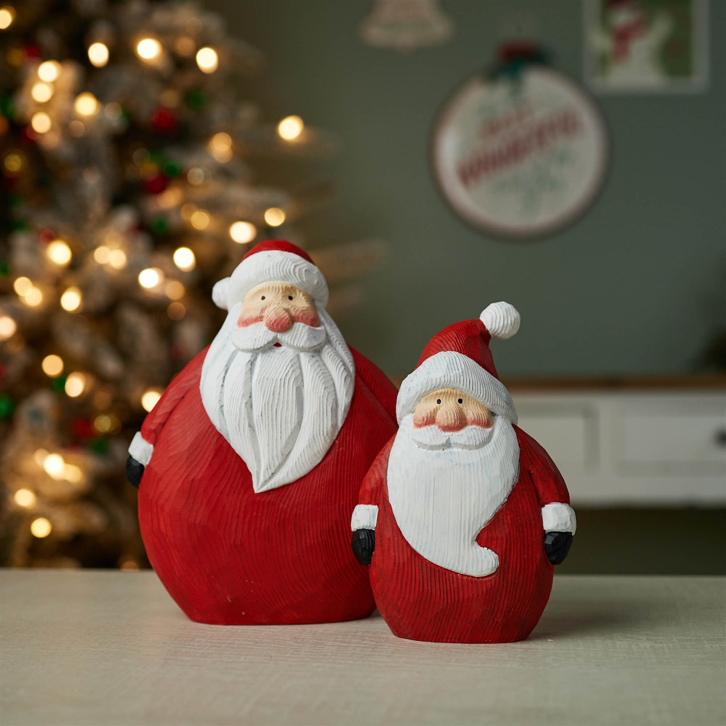 Round wood santa figurine (set of 4)