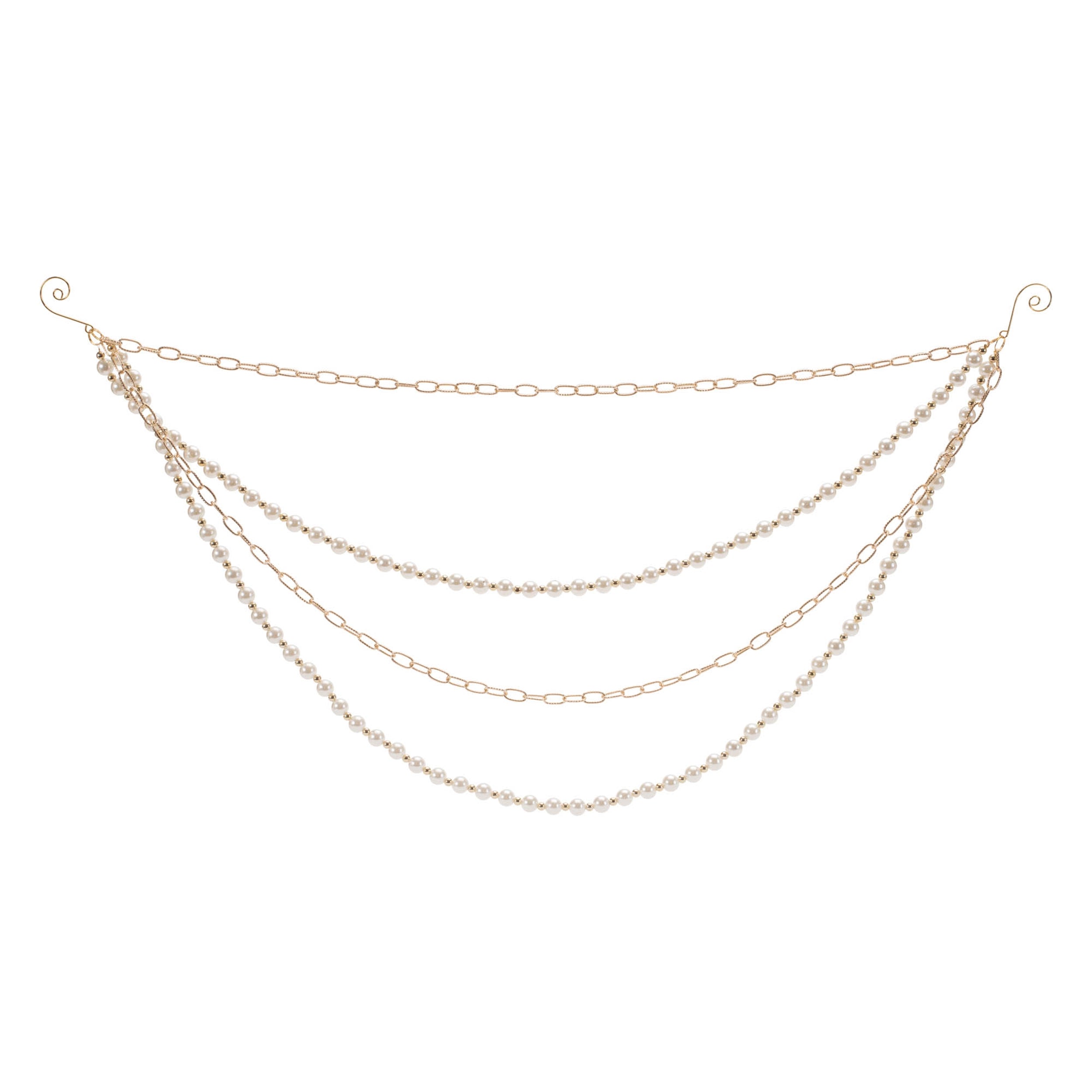 Pearl-Bead-and-Chain-Link-Garland-(Set-of-2)-Wreaths-&-Garlands