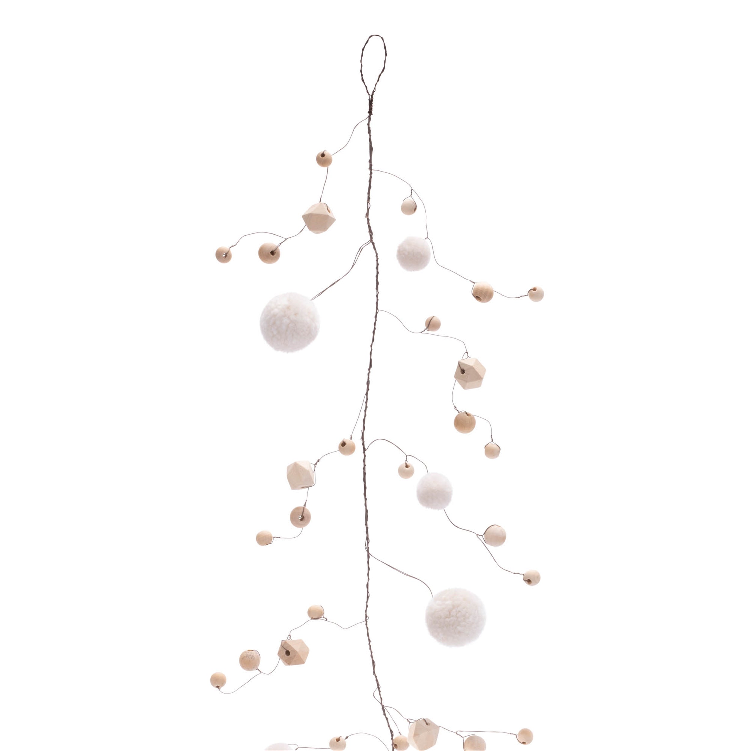 Wood-bead-and-puff-ball-garland-(set-of-2)-Wreaths-&-Garlands