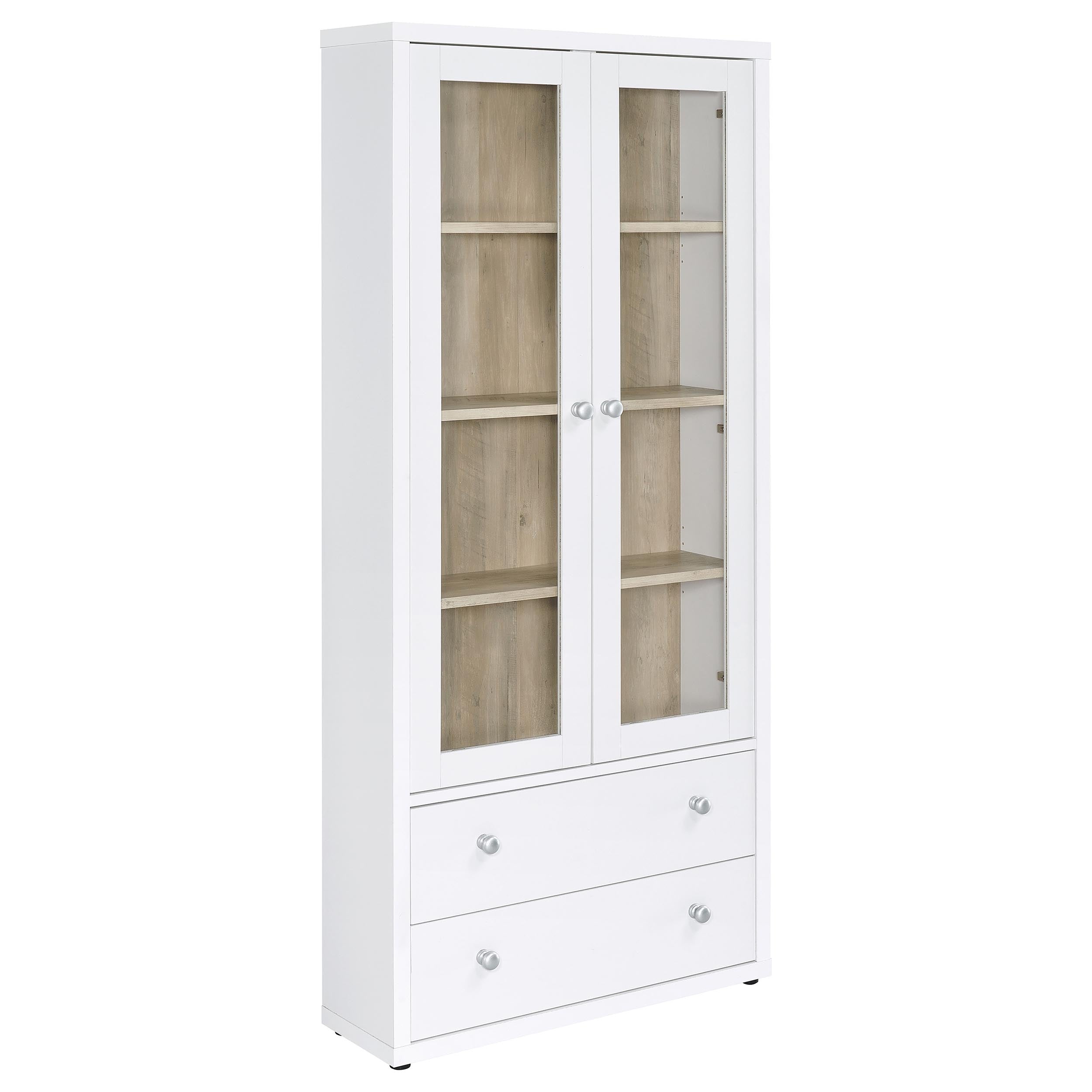 Hawthorne 4-shelf Glass Door Tall Cabinet with Drawers White-
