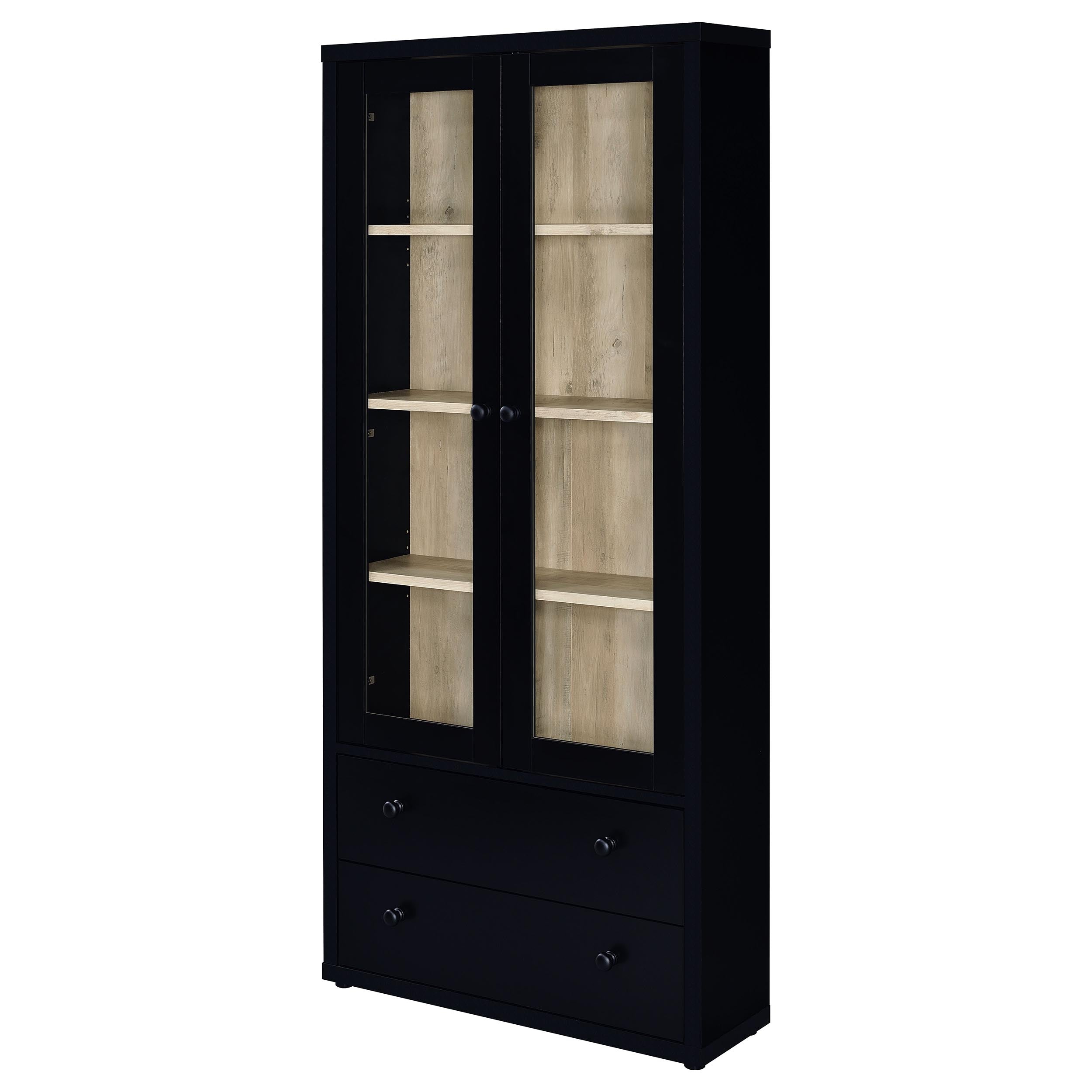 Hawthorne 4-shelf Glass Door Cabinet with Drawers Black-
