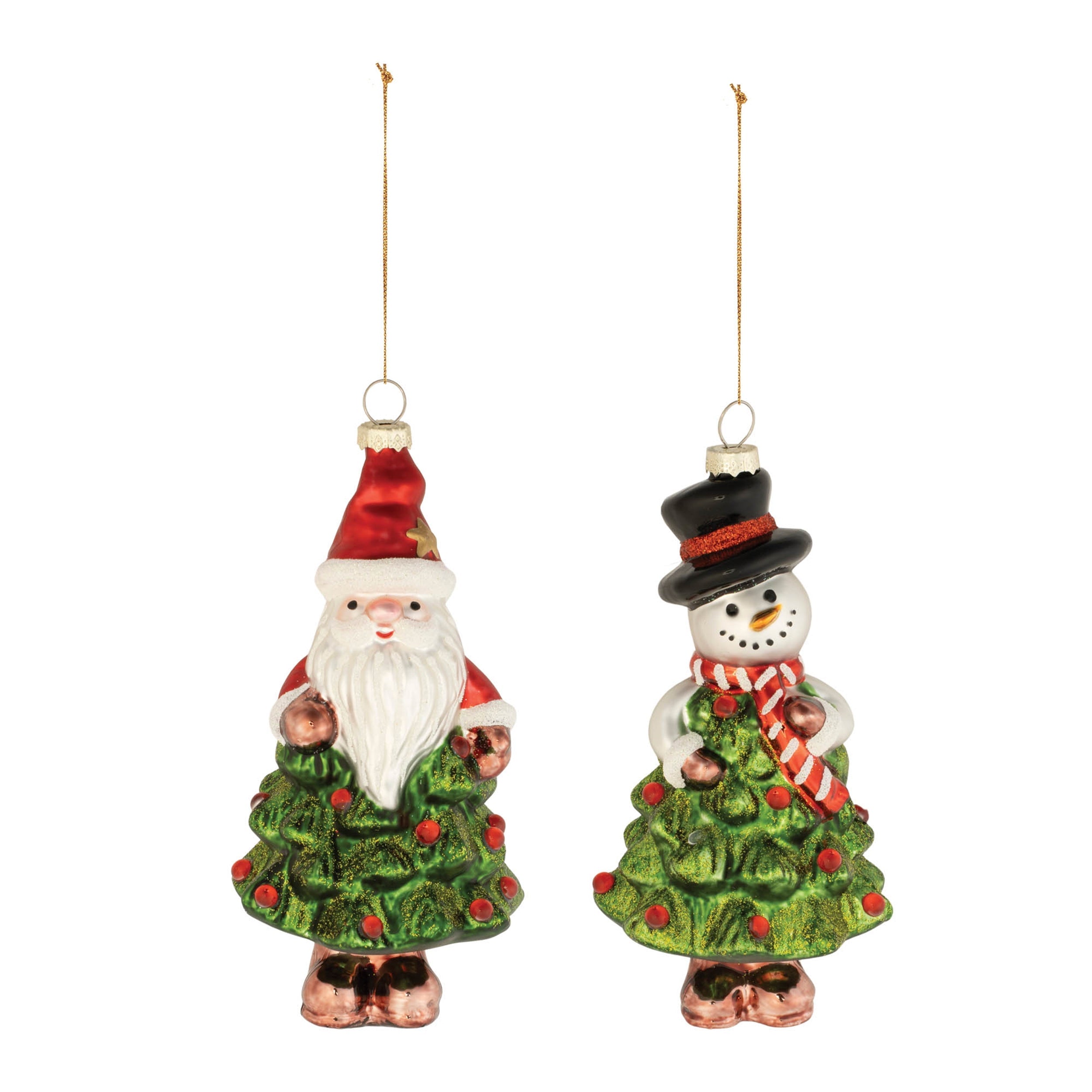 Glass Santa and Snowman Christmas Tree Ornament (Set of 12)