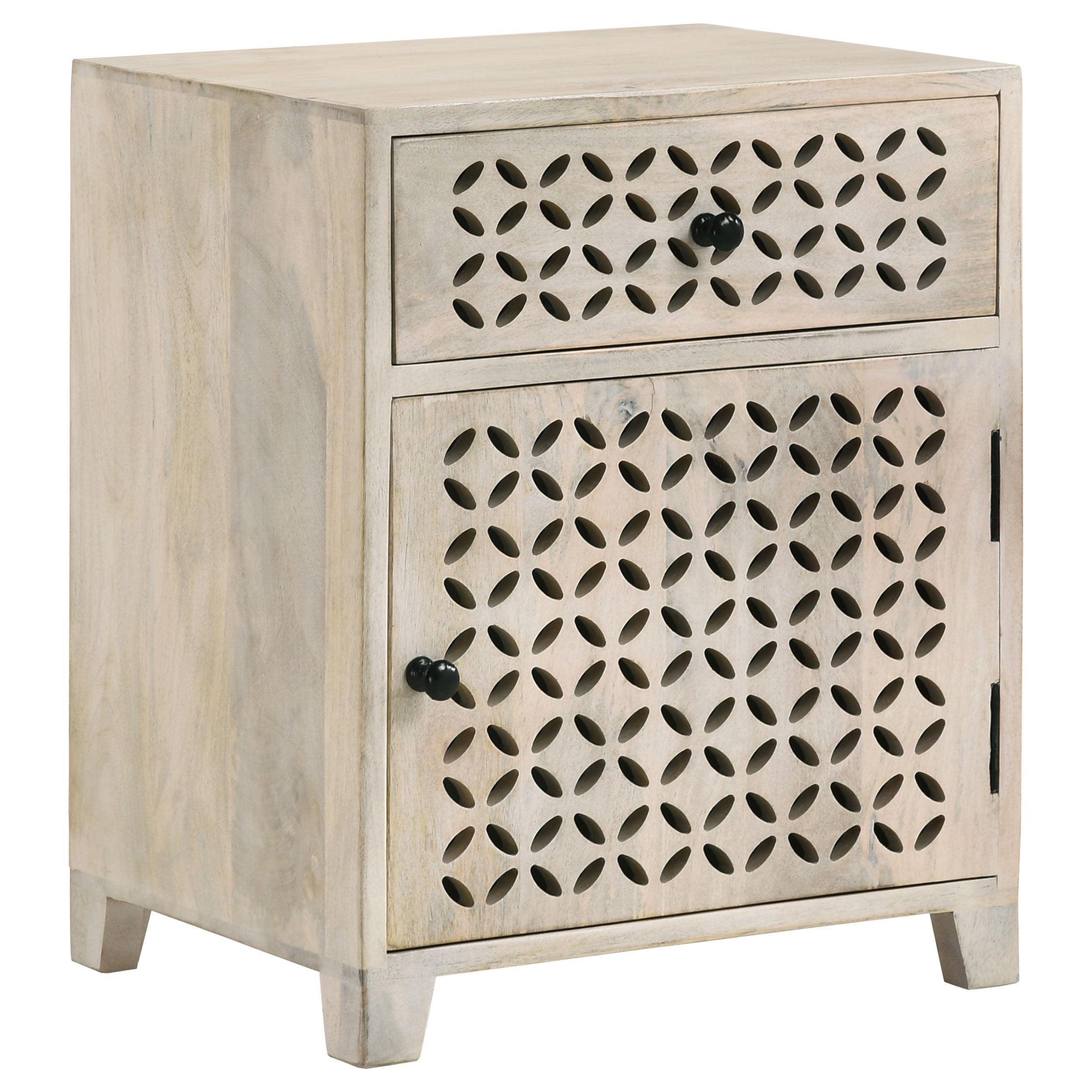 August 1-drawer Trellis Pattern Storage Cabinet White Washed-CoasterEssence