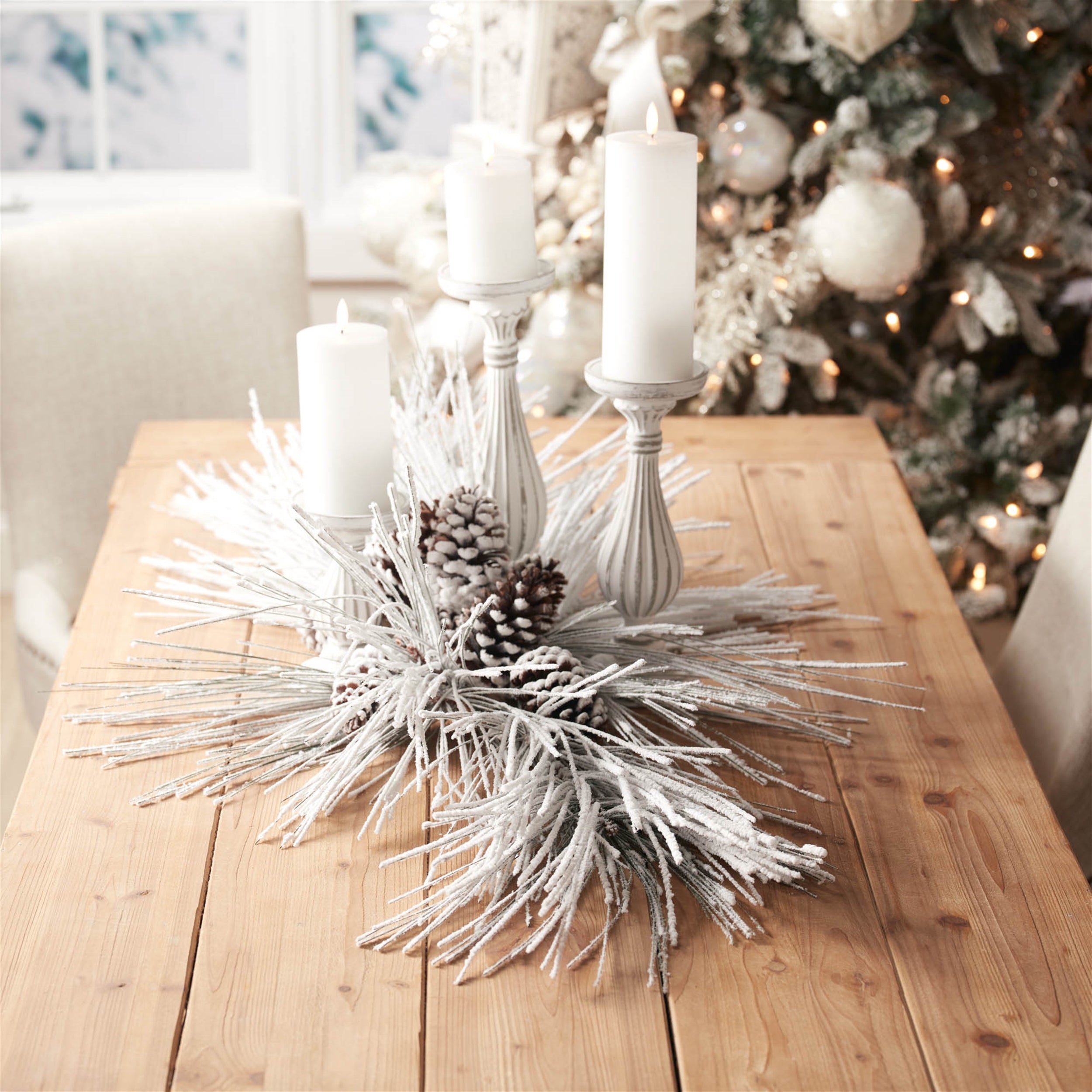 Flocked Long Neddle Pine Spray (Set of 2)