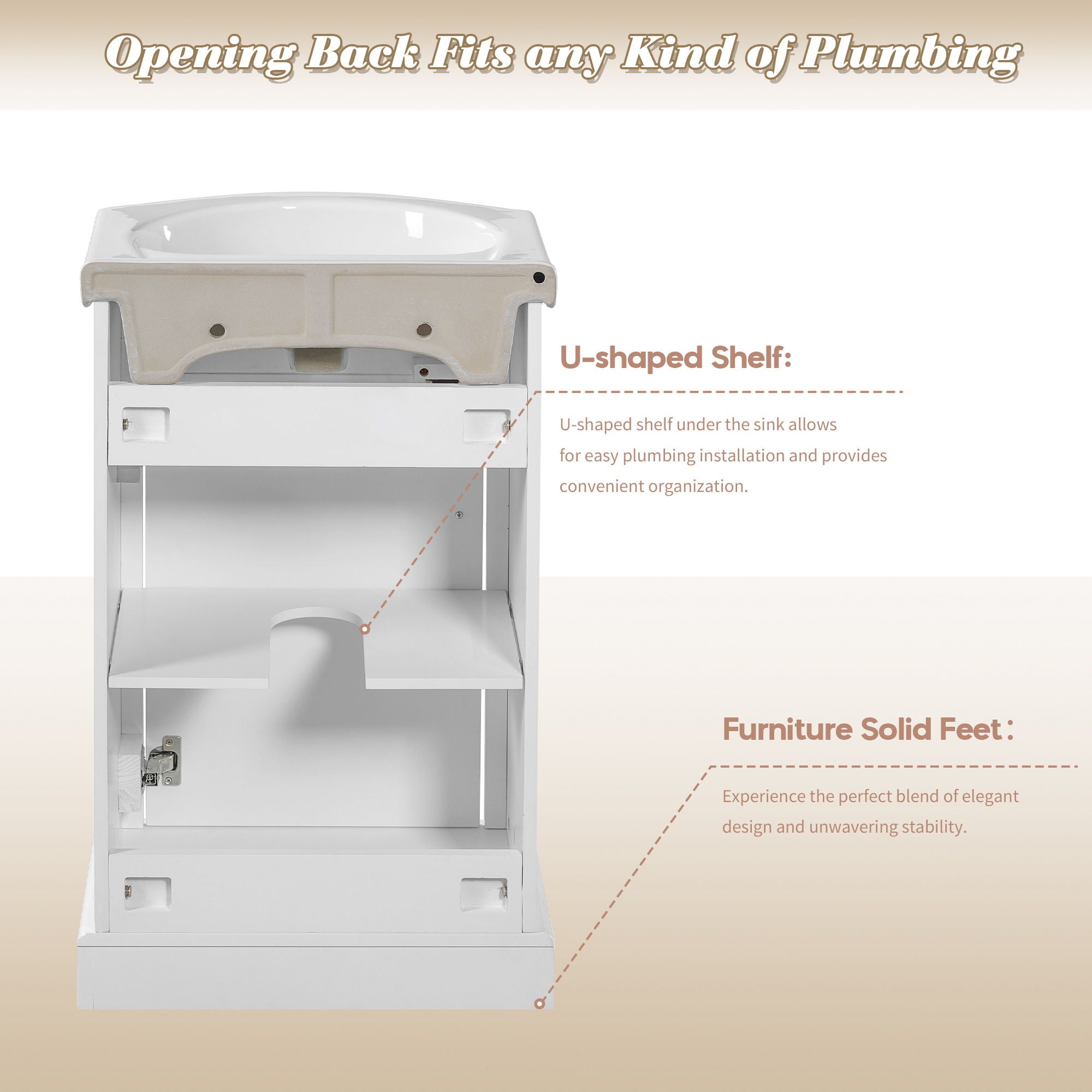 Bathroom Vanity With Bulged Sink, Cabinet, Soft-Close Door, Freestanding Single Unit