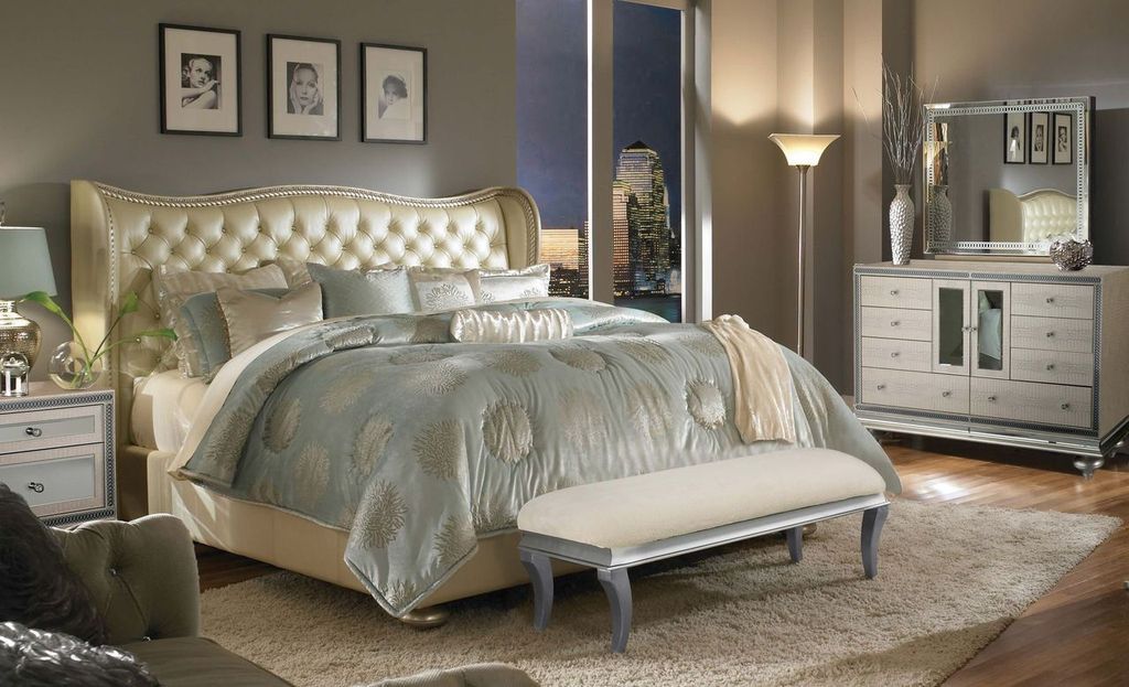 Hollywood Swank - California King Upholstered Bed - Creamy Pearl