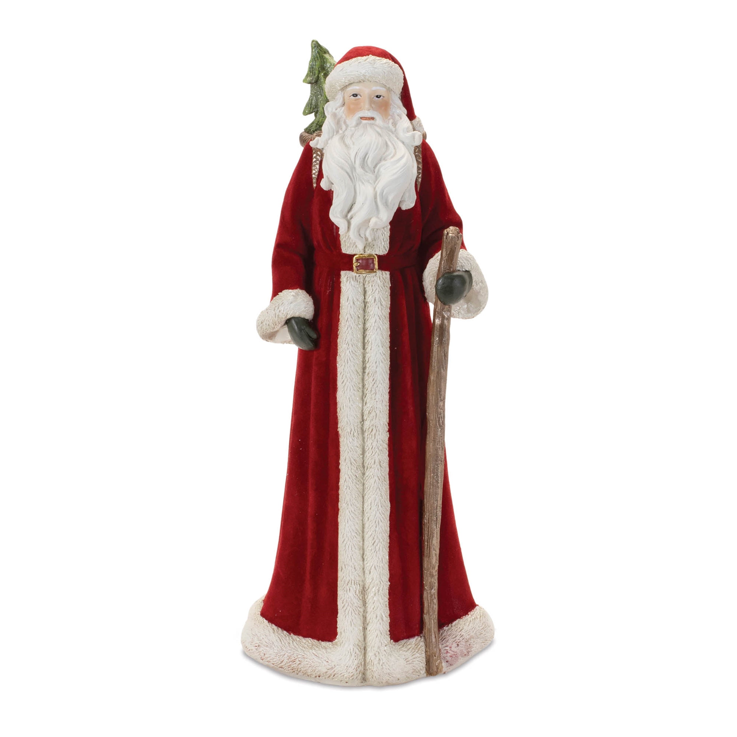 Santa with Staff Statue 14.5"H (Set of 2)