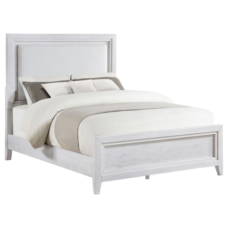 Marielle - Queen Headboard LED Panel Bed - Distressed White