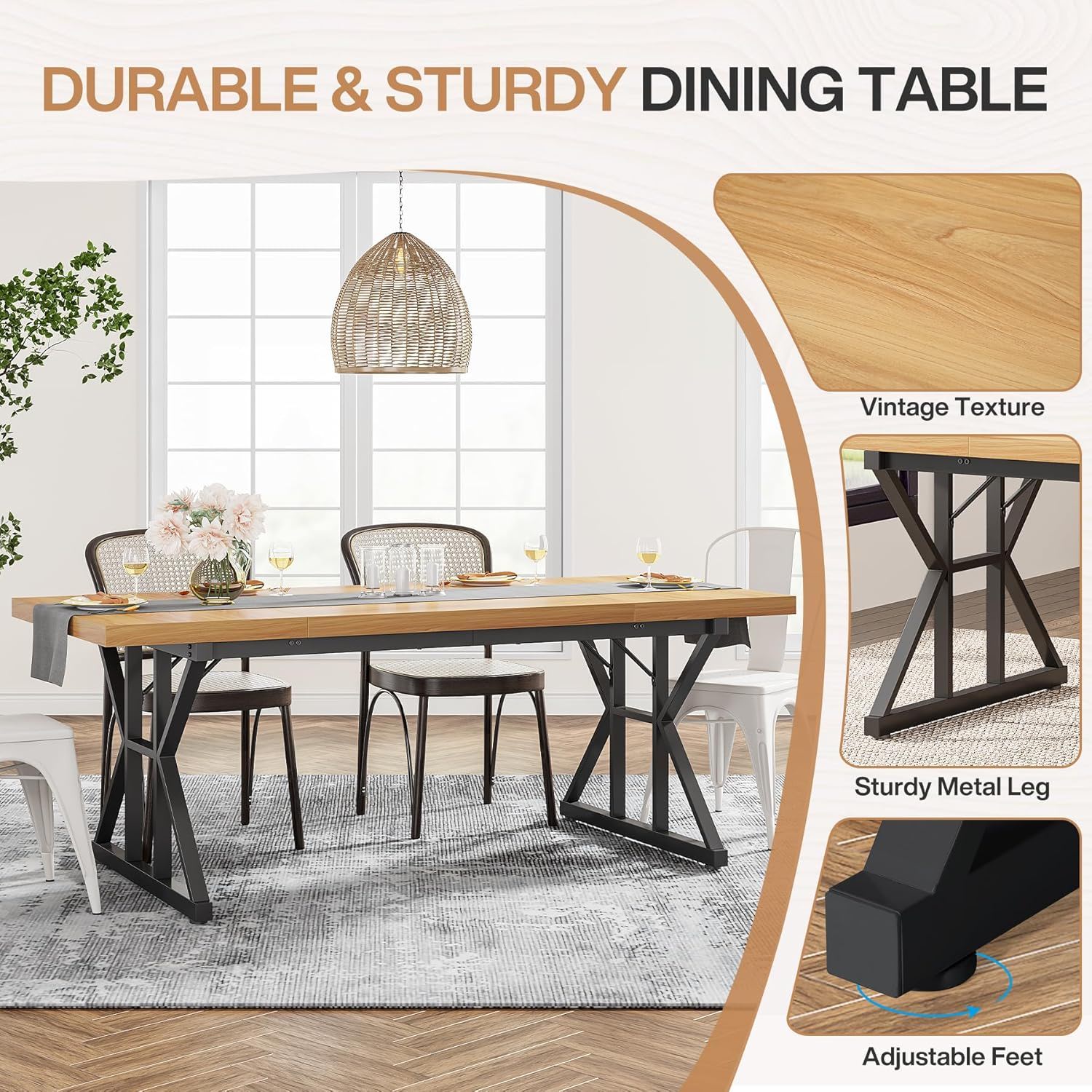 Rectangular Dining Table With X Trestle Metal Legs