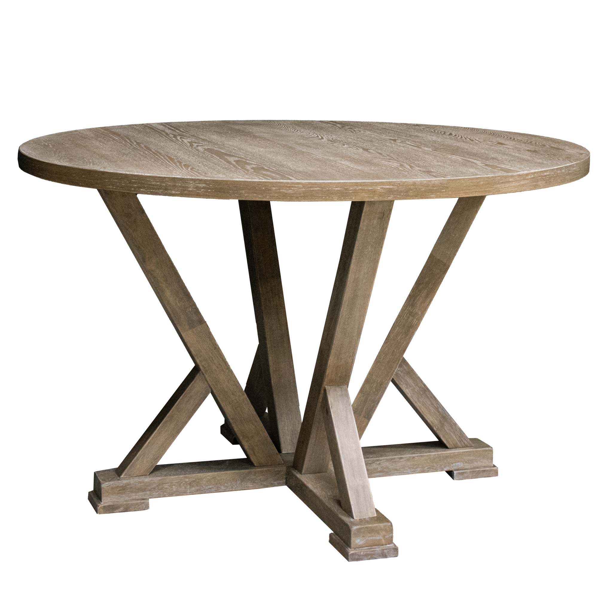 Modern Farmhouse Round Dining Table Solid Wood Rubberwood Antique Finishing Rustic Look Distressed Look Wire Brushed For 4 Seaters - Grayish Brown