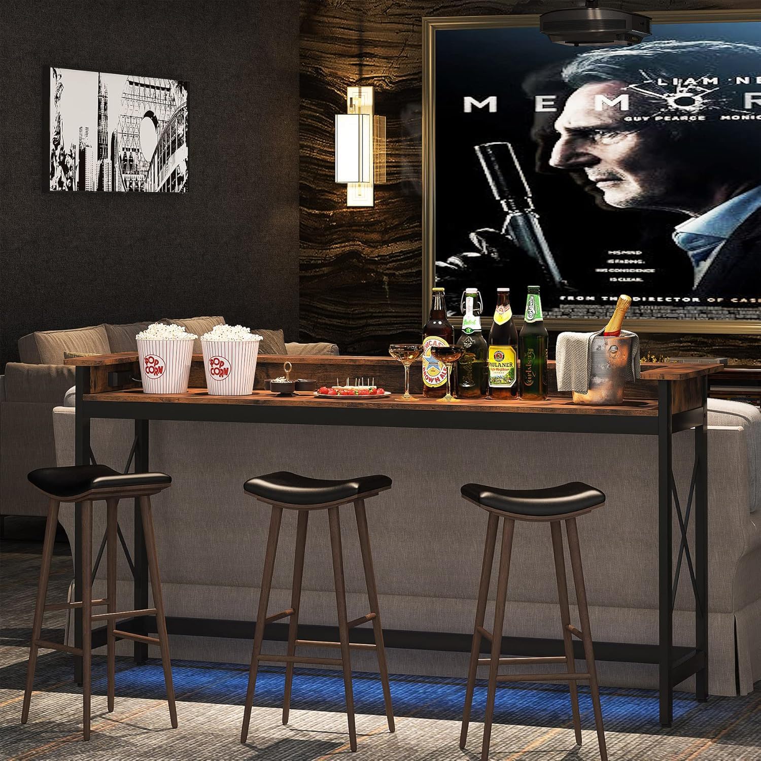 Console Table With Charging Station, Extra Long For Living Hallway - Brown / Black