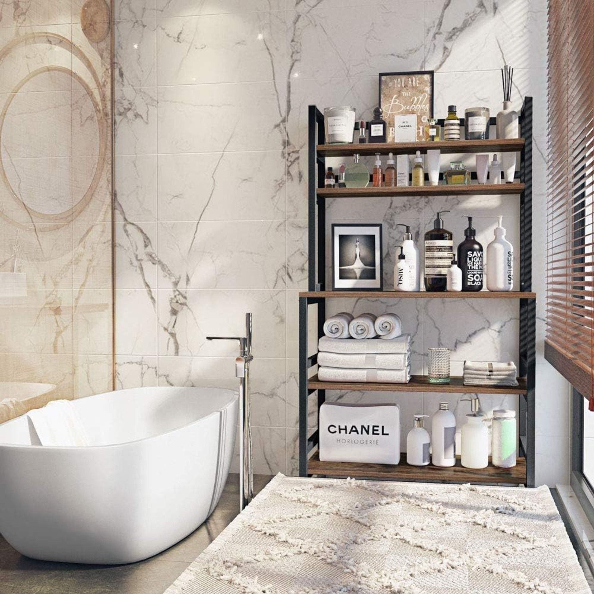 5 Tier Kitchen Bakers Rack With Hutch Microwave Stand, Freestanding Storage Organizer For Countertop - Black