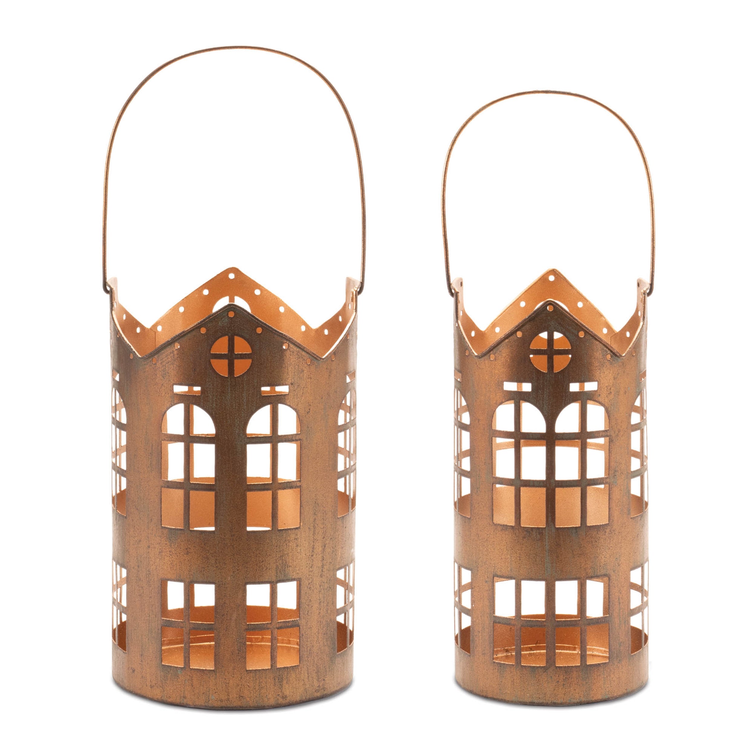 Punched-metal-house-lantern-(set-of-3)-Lighting-Decorations