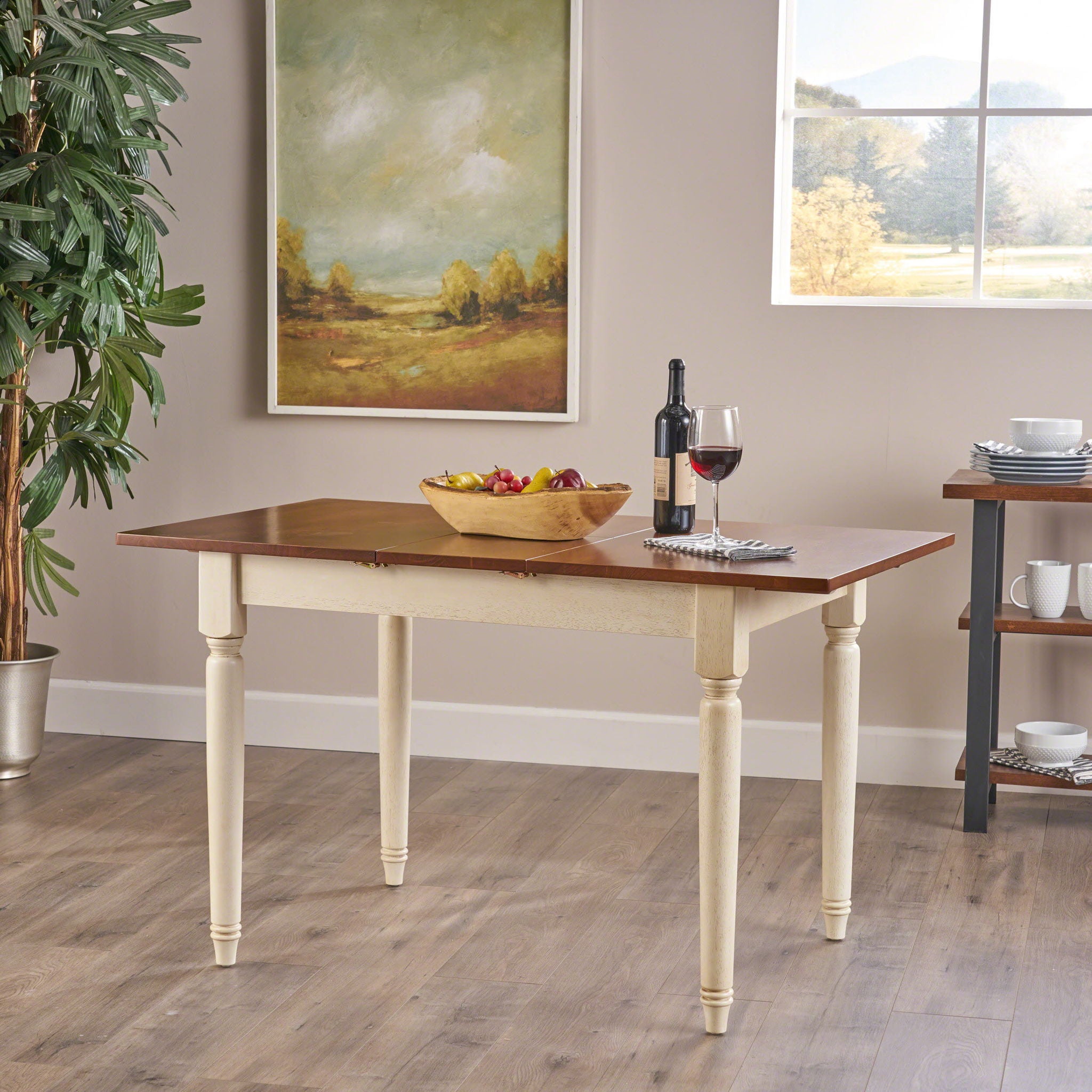 Rectangle Dining Table With Cream Legs - Dark Oak