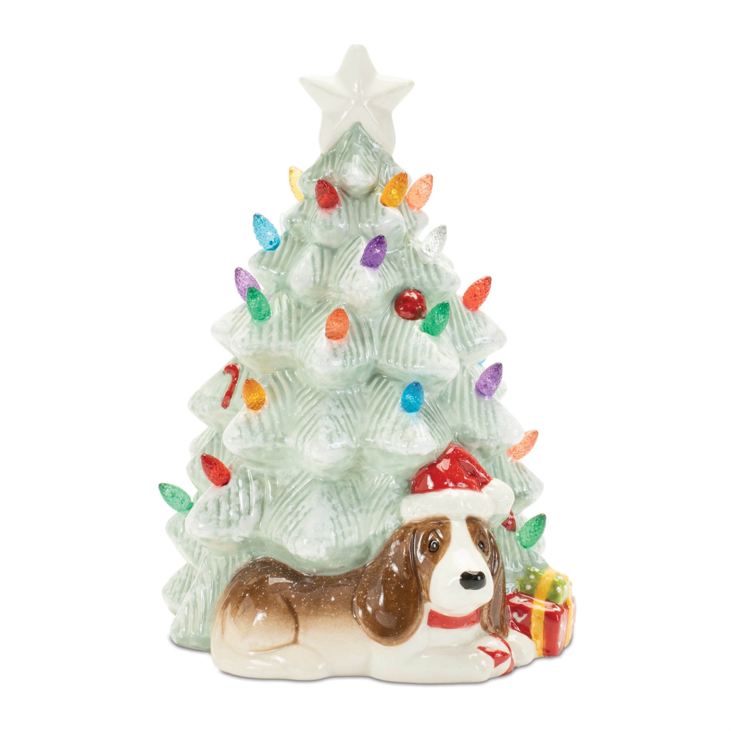 Ceramic christmas tree with dog  (set of 2)