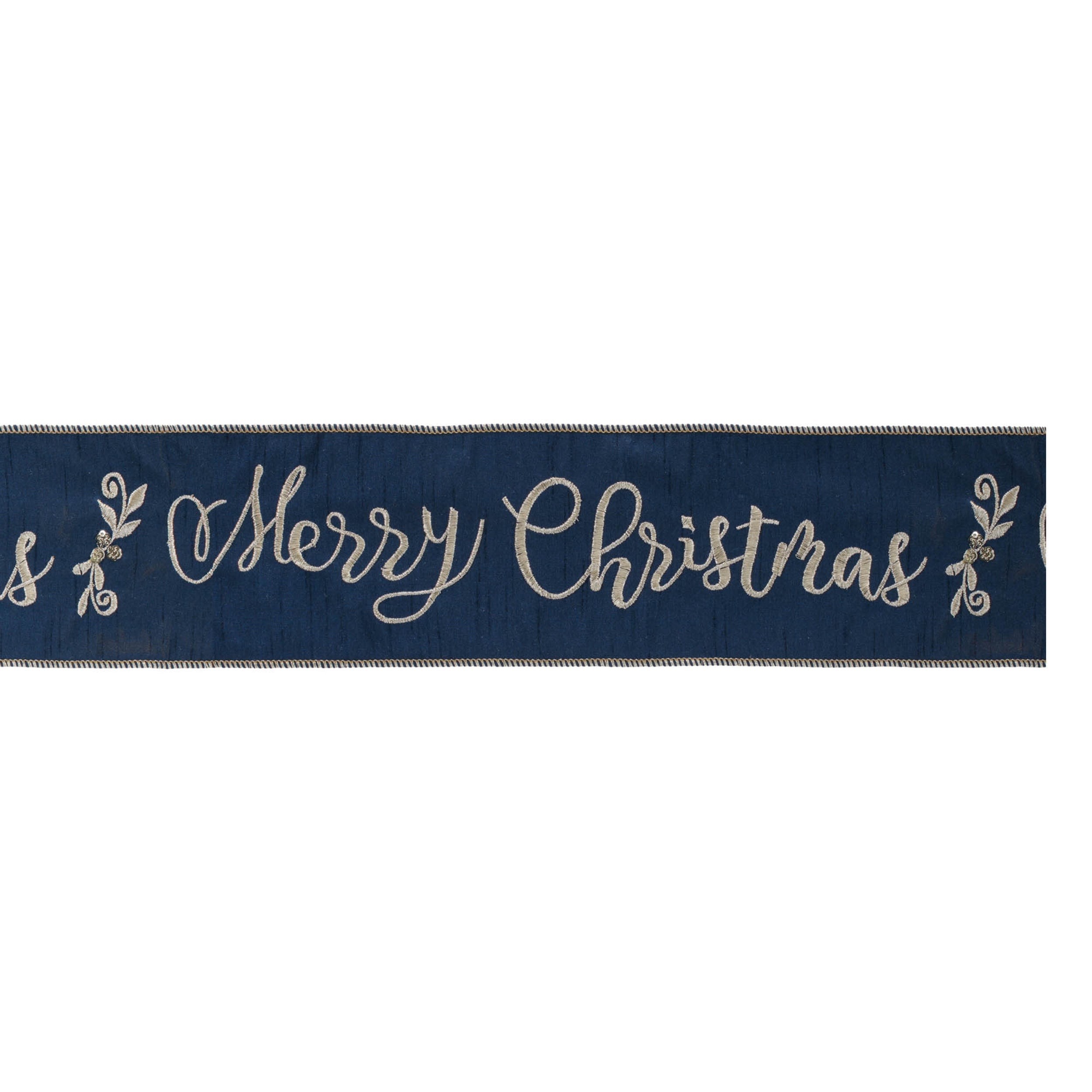 Embroidered Merry Christmas Wired Ribbon 4" x 5 Yds.