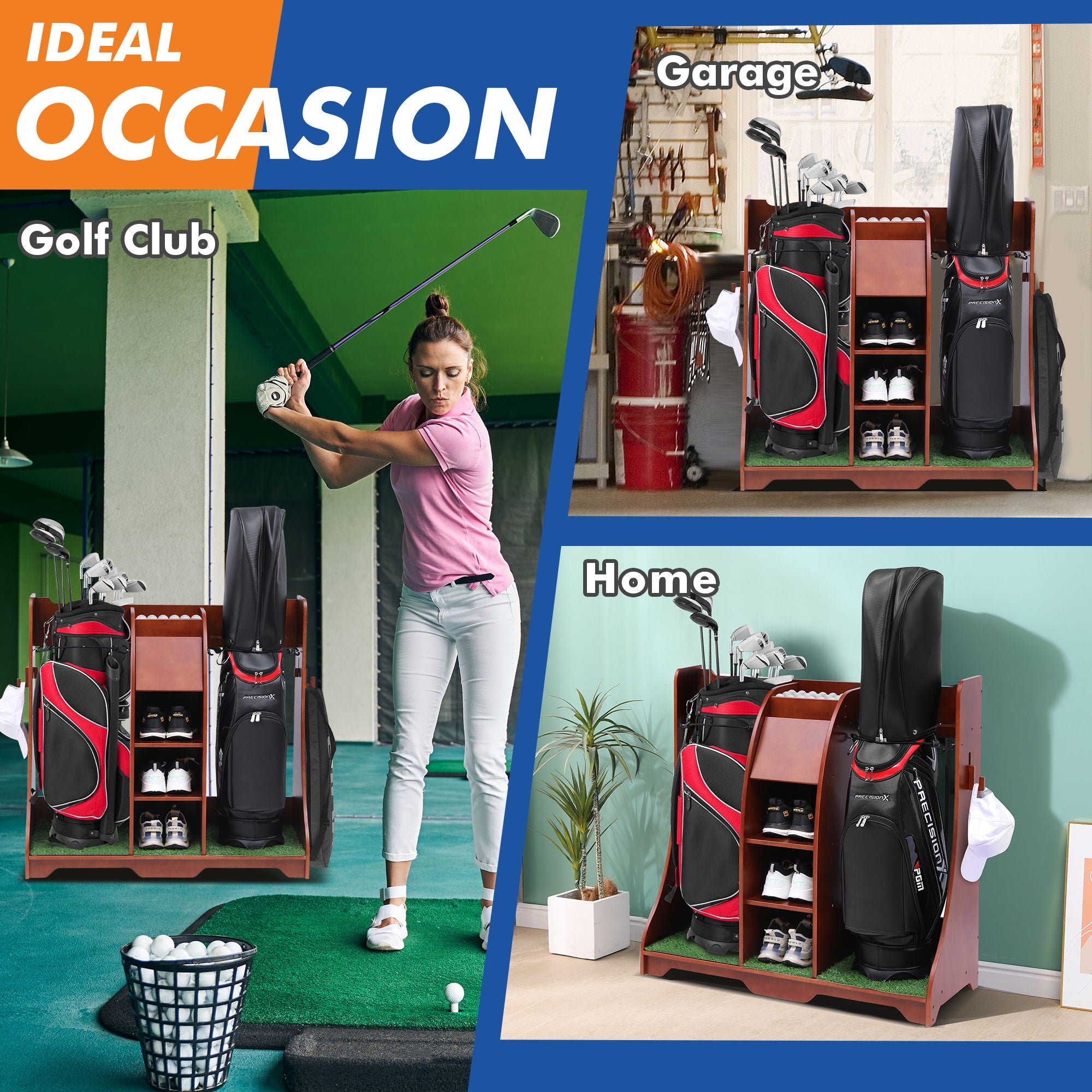 Wood Freestanding Adjustable Multi Use Golf Shelf - Reddish Brown