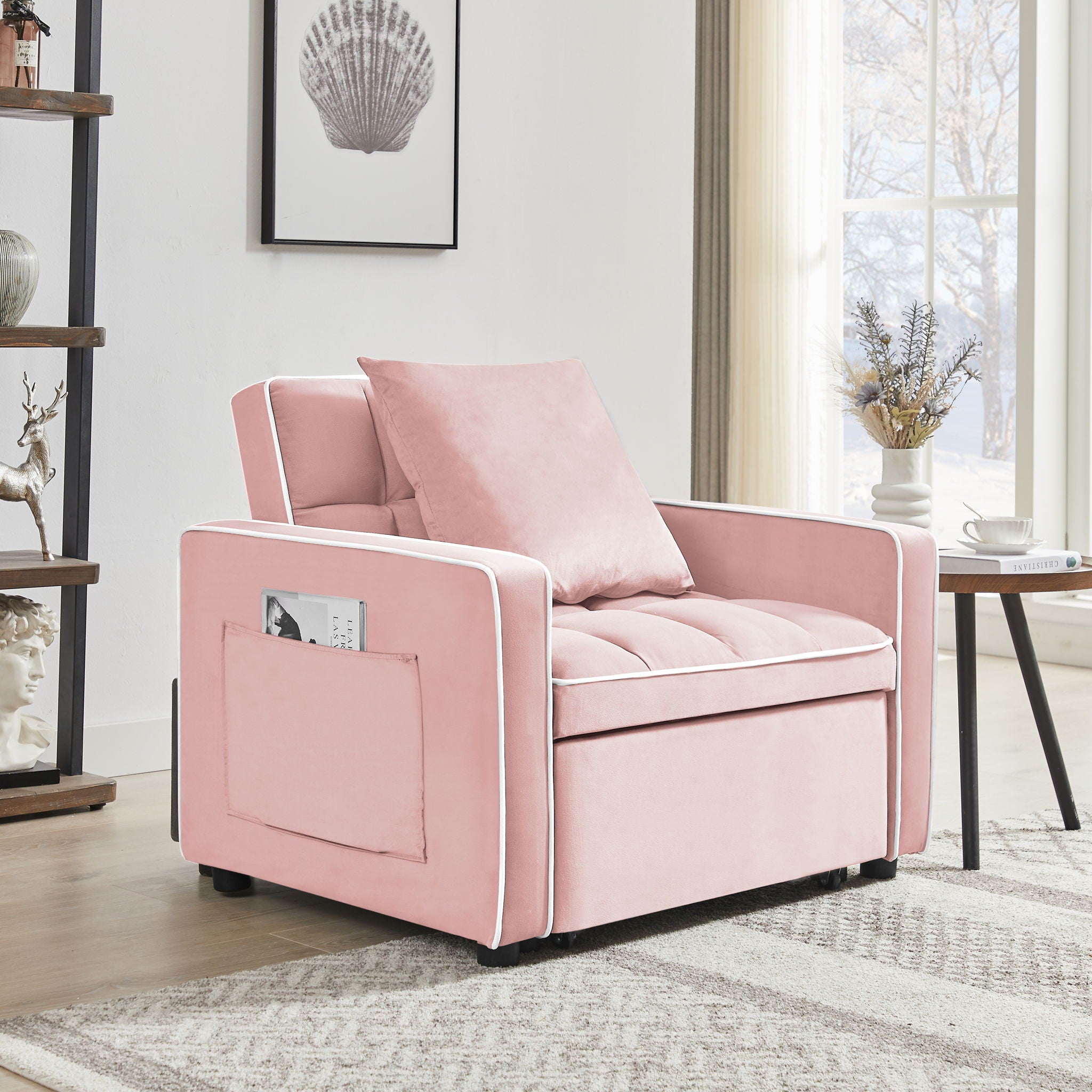Modern Velvet 3 In 1 Sofa Bed Chair, Adjustable Recliner