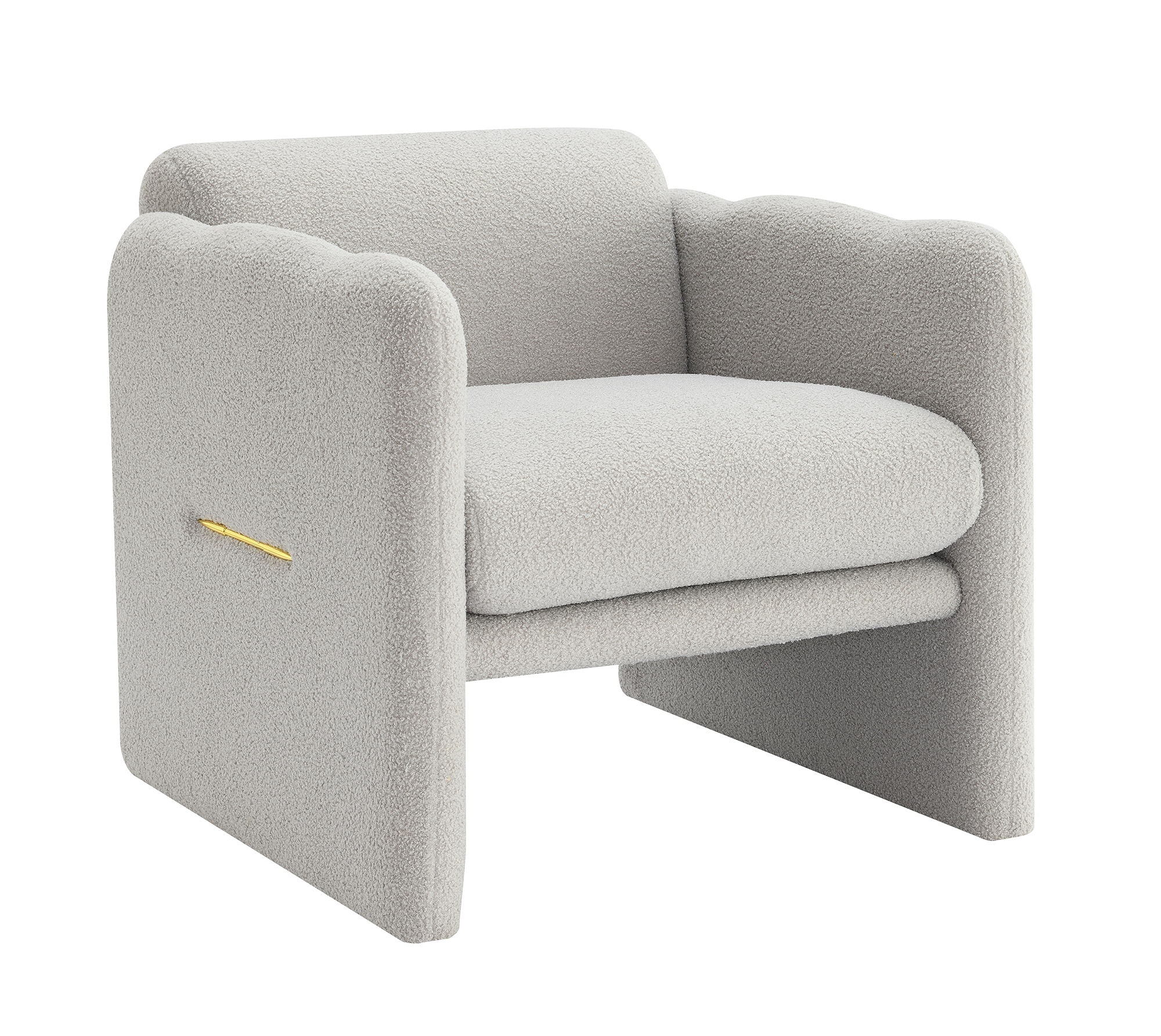 Arm Chair With Waved Arms, Metal Decoration On Both Side Arms