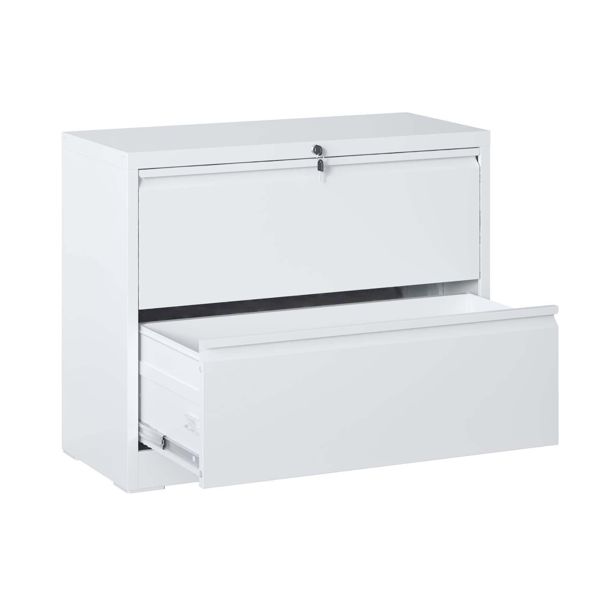 Lateral File Cabinet 2 Drawer, Locking File Cabinet With Anti Tip Interlock, Heavy Duty Storage For Letter / Legal / A4 Files - White
