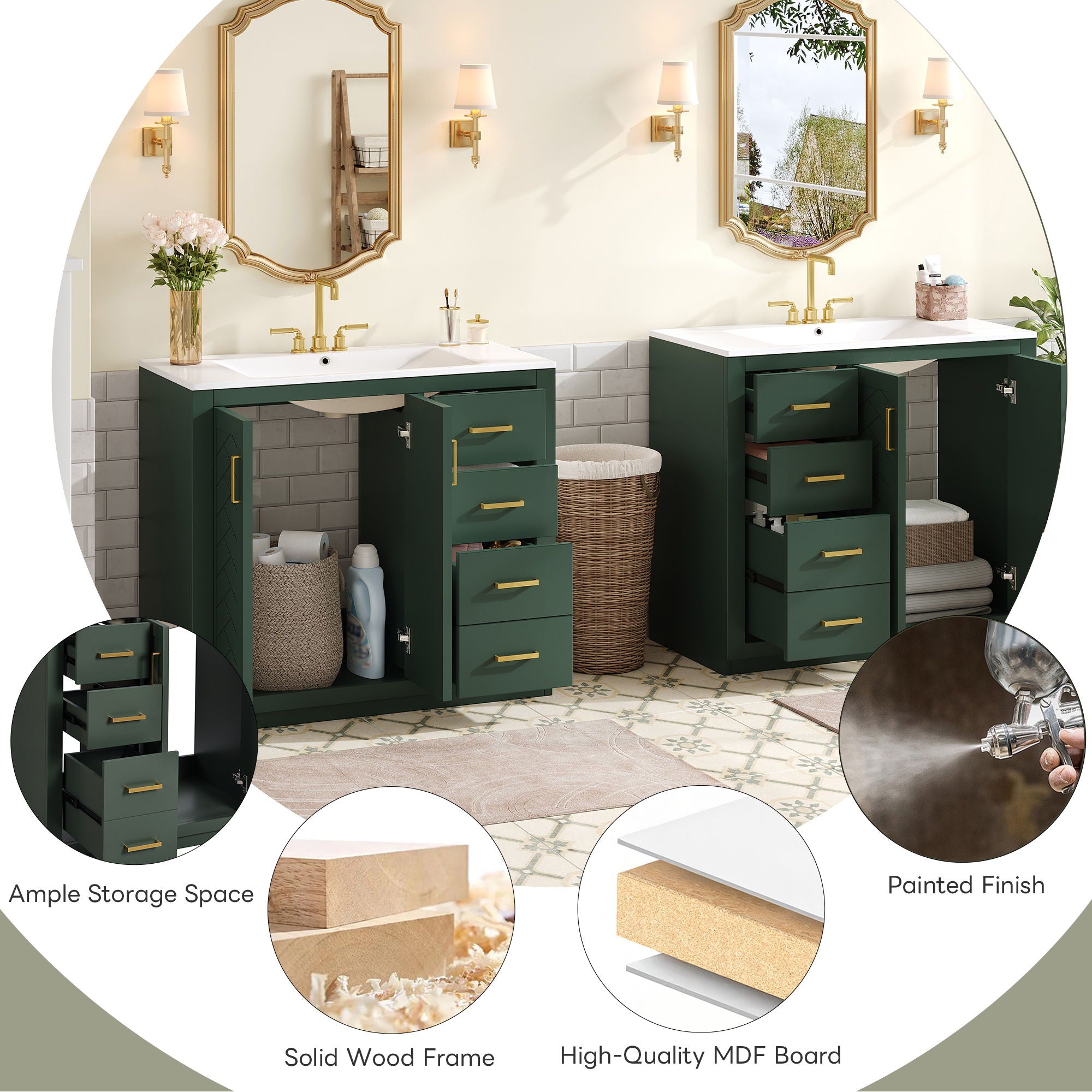 Modern Bathroom Vanity With Ceramic Sink, 6 Drawers & Soft-Close Doors