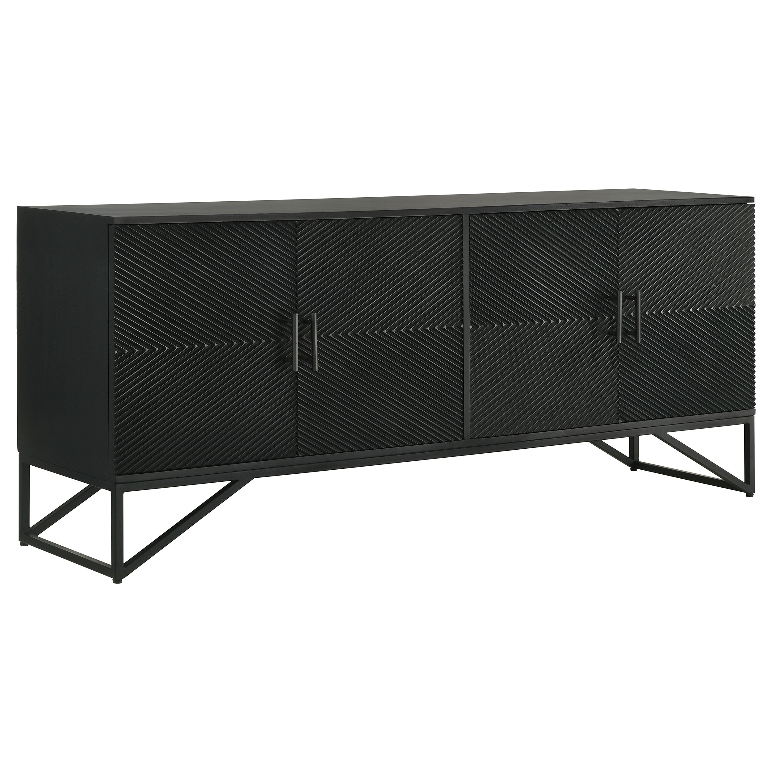 Riddell 4-door Wood Reeding Accent Cabinet Matte Black-