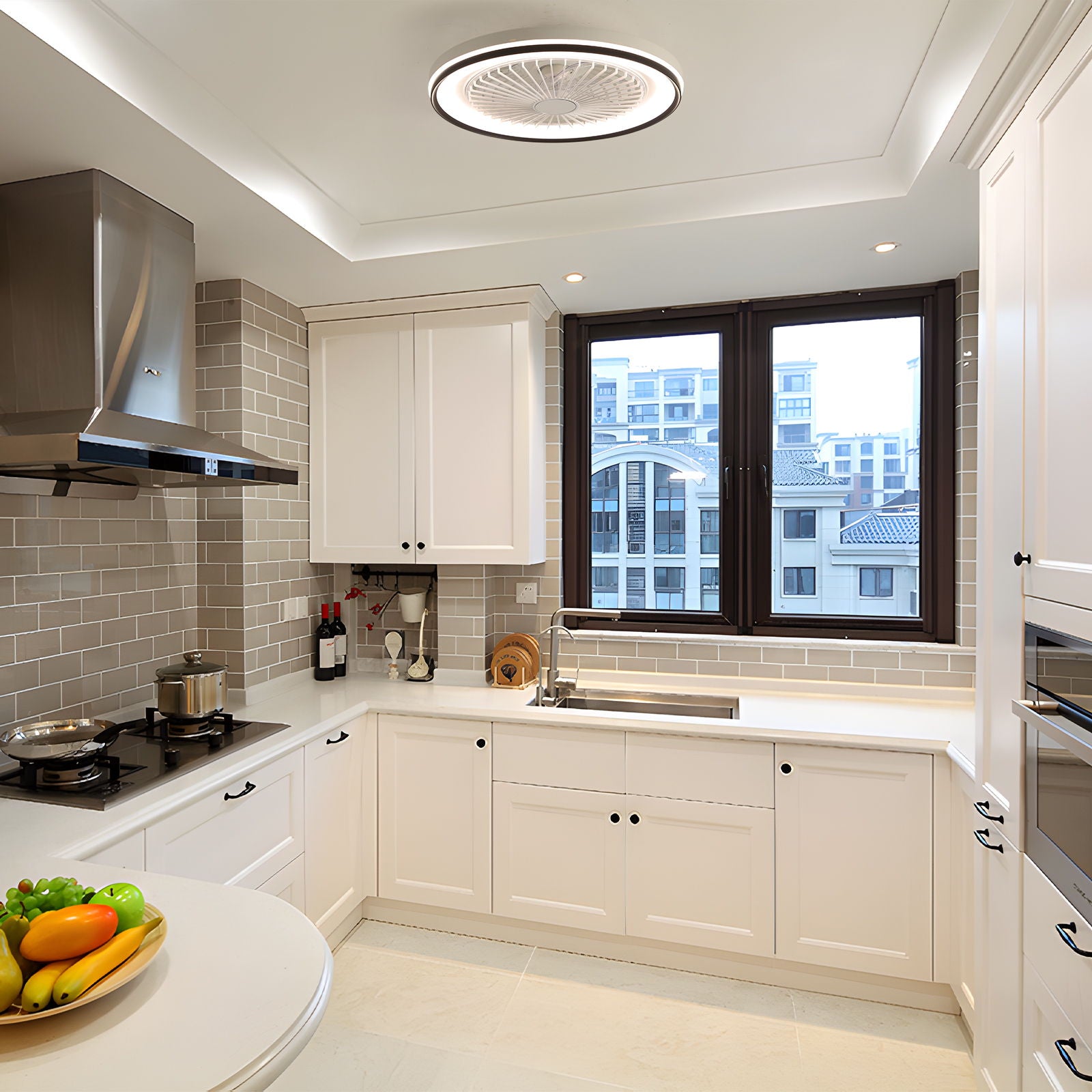 RGB Dimmable LED Bladeless Ceiling Fan With Remote Control, Flush Mount - White