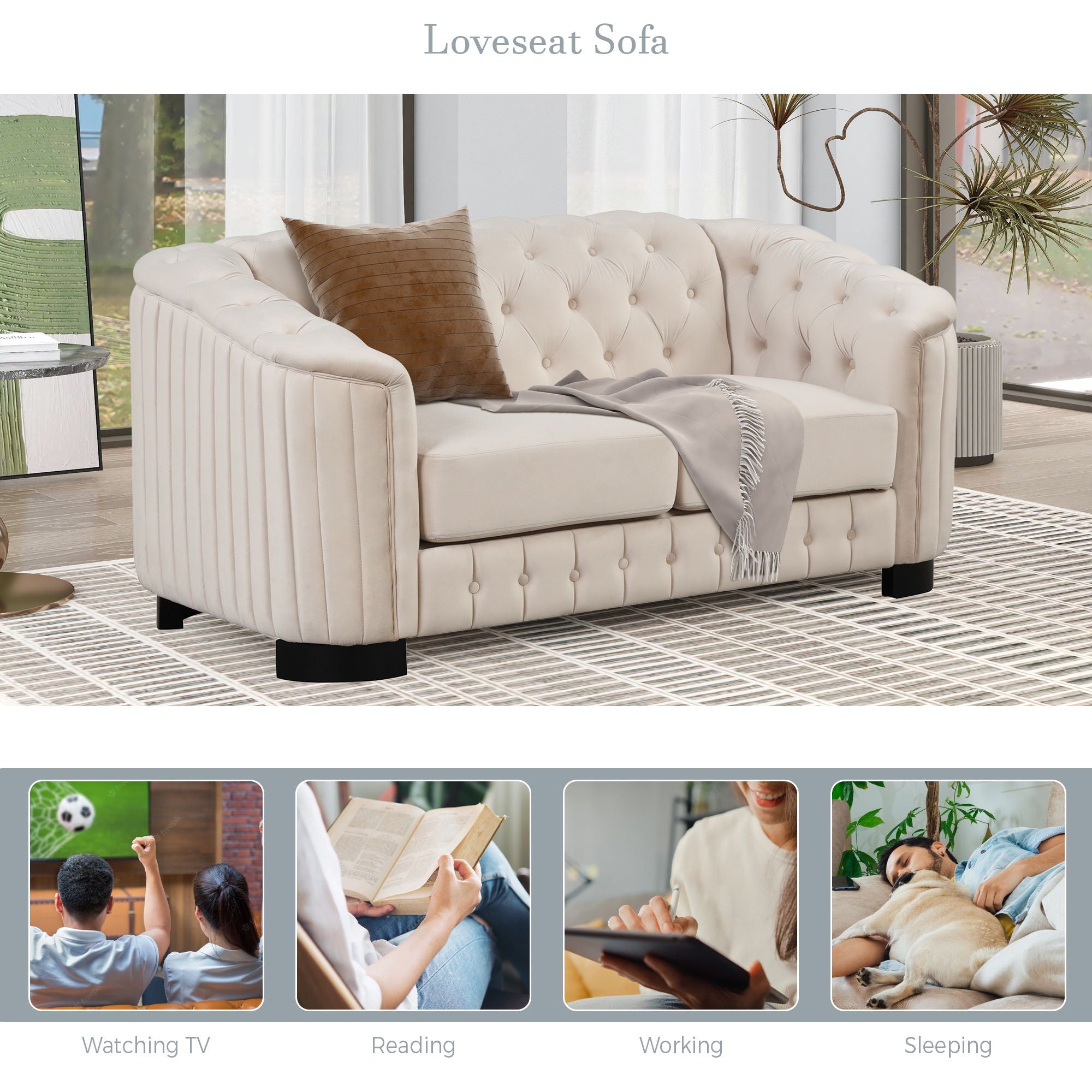 Upholstered Loveseat Sofa With Thick Removable Seat Cushion