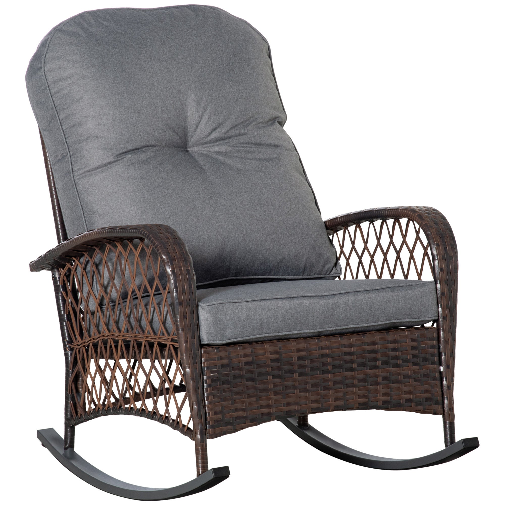 Outsunny Outdoor Wicker Rocking Chair with Wide Seat, Thick, Soft Cushion