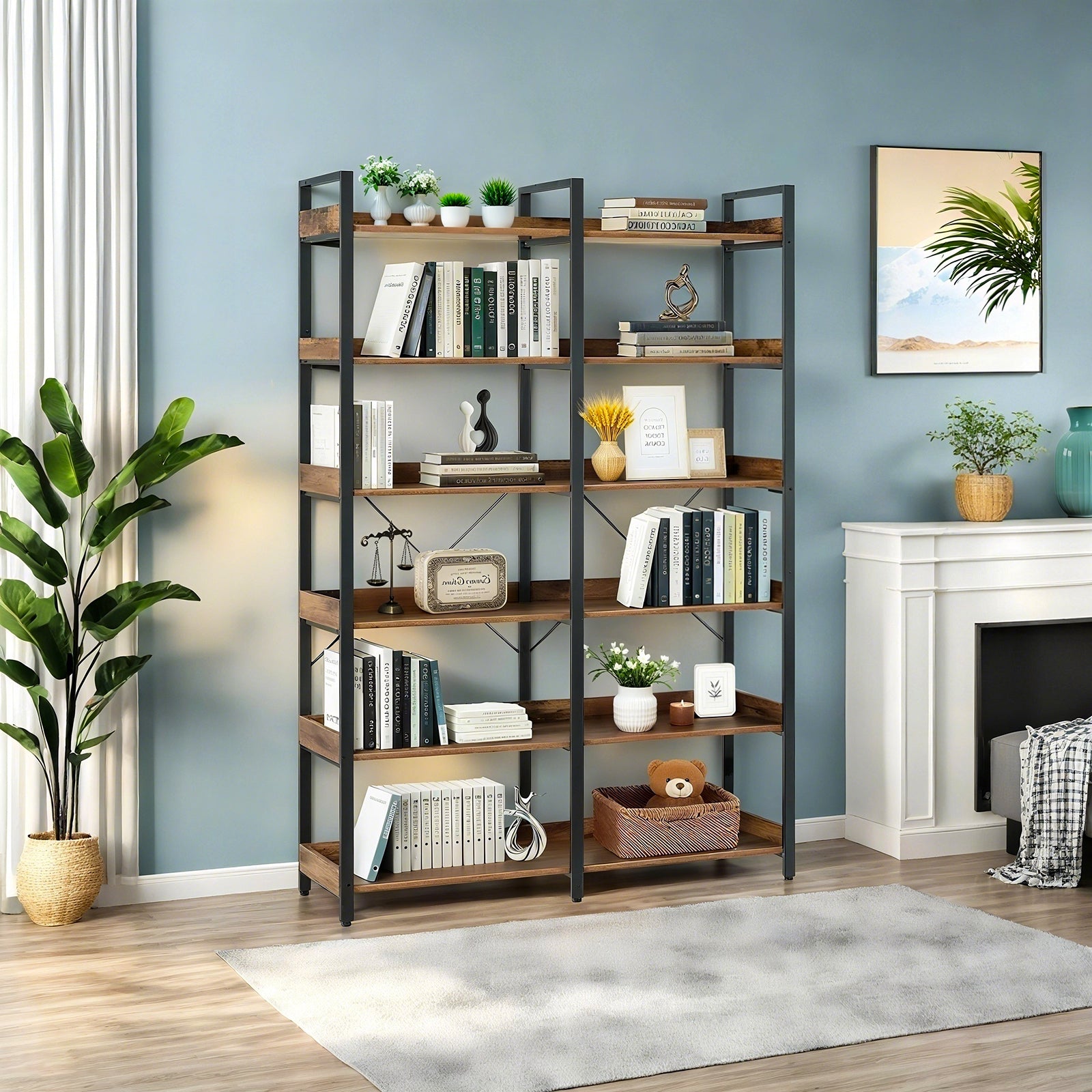 6-Tier Industrial Bookshelf With 12 Open Shelves