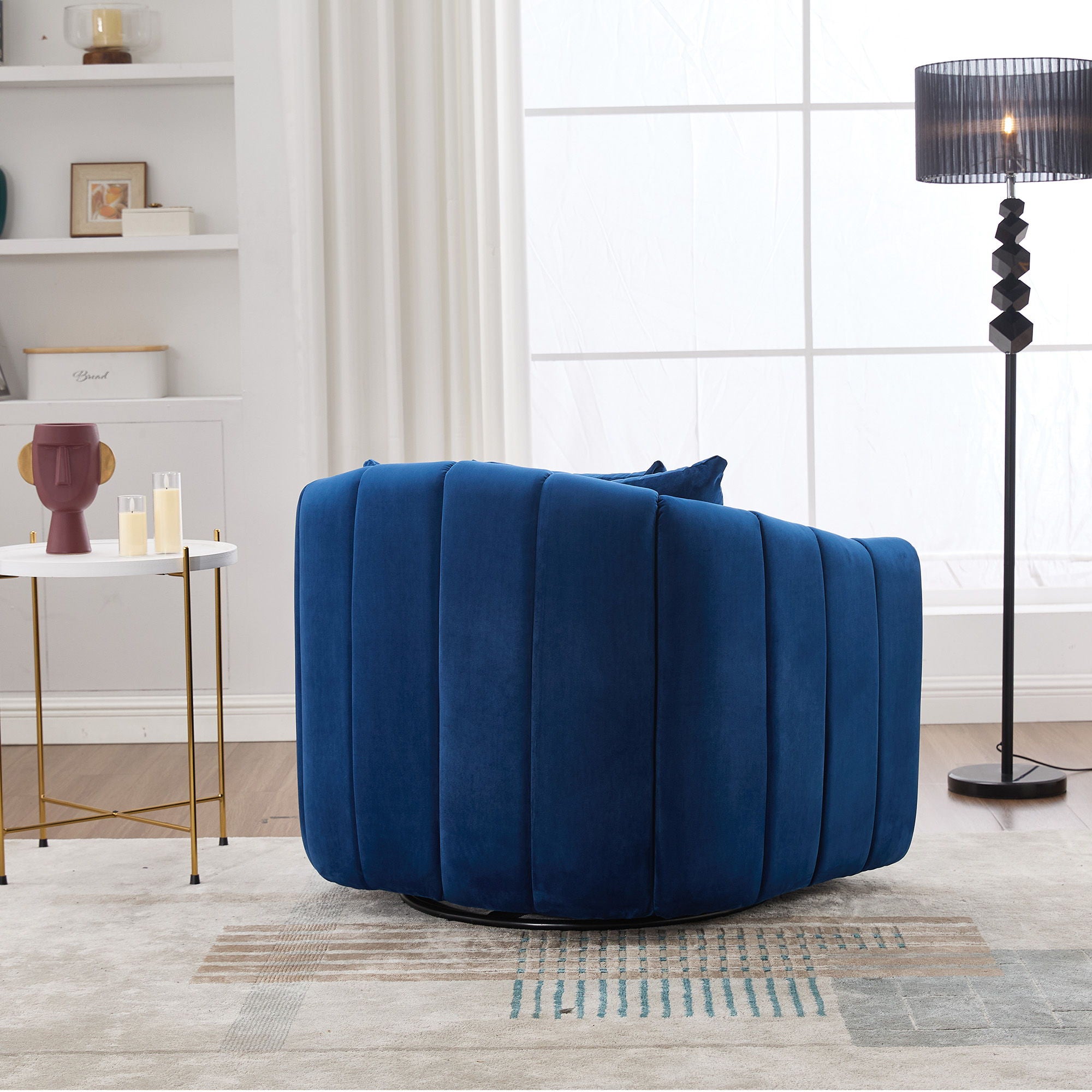 Upholstered Oversized 360° Swivel Accent Barrel Chair And Half Cozy Sofa With 3 Pillows