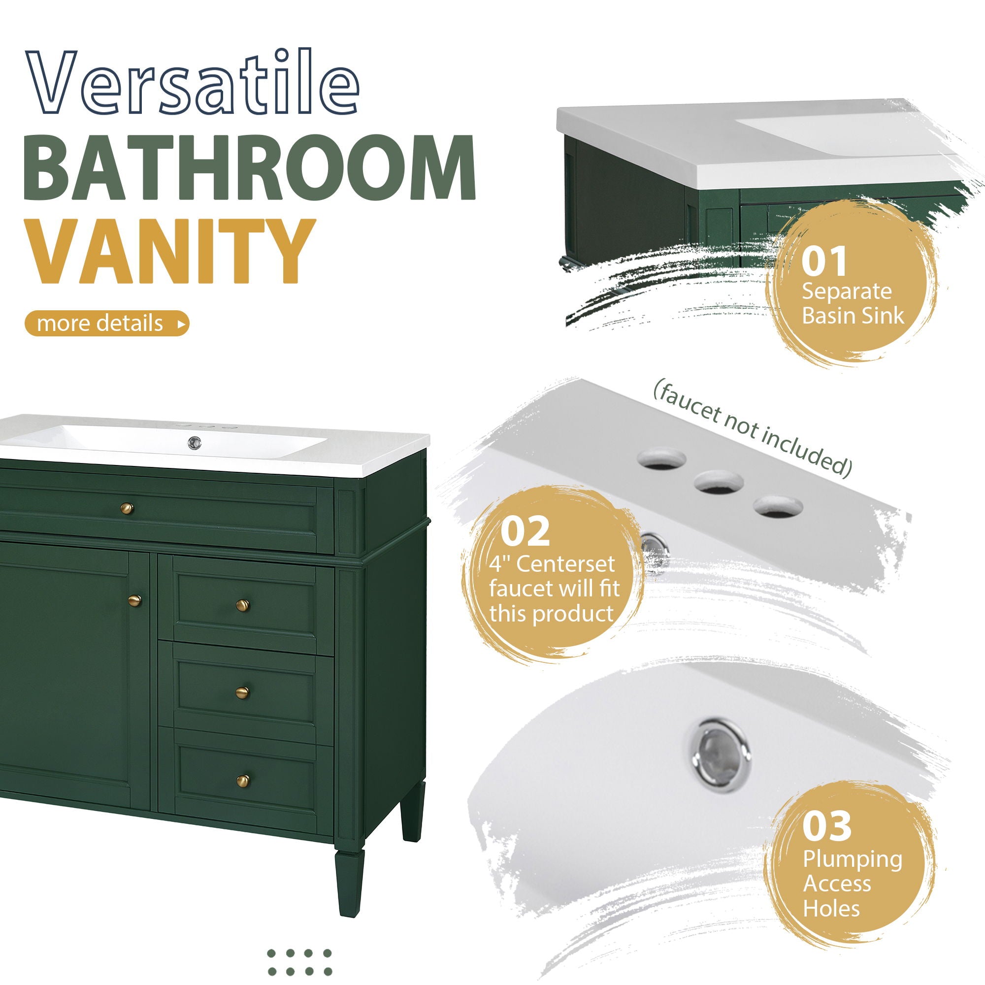 Bathroom Vanity With Top Sink, Storage Cabinet With Mirror, 2 Doors, 3 Drawers, 6 Open Shelves