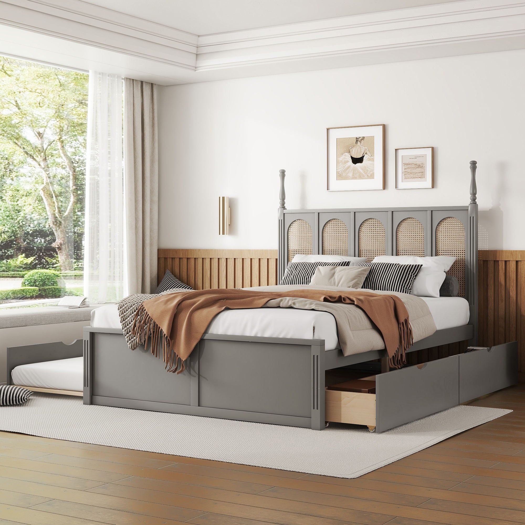 Platform Bed With With 2 Big Drawers With Trundle