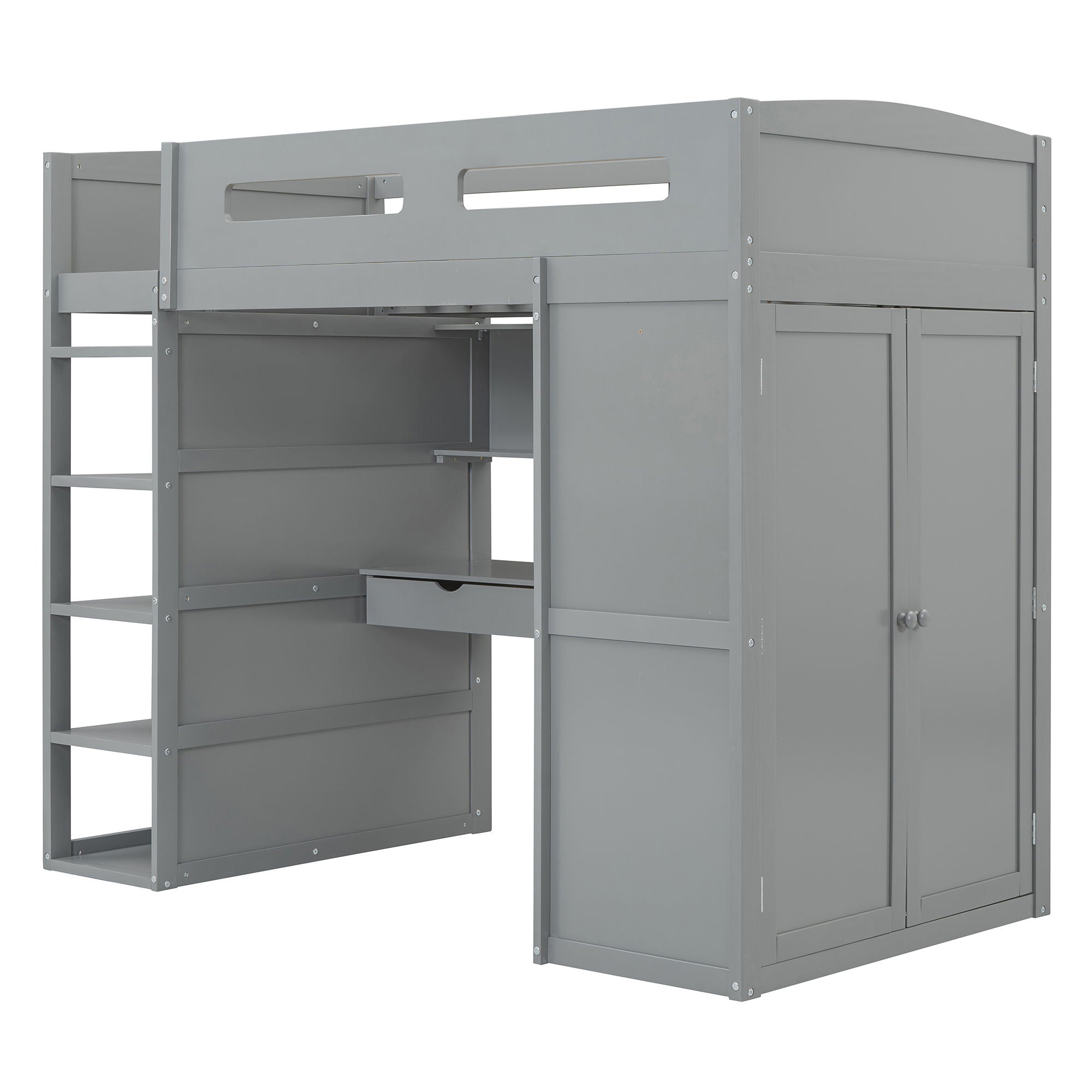 Loft Bed With Desk, Wardrobes, 4 Drawers And 4 Shelves