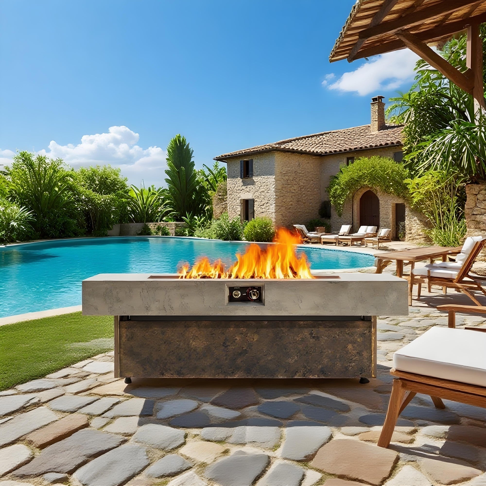 Tabletop Propane Fire Pits 55 x 23 in, 50,000 BTU Outdoor Firepit Table
