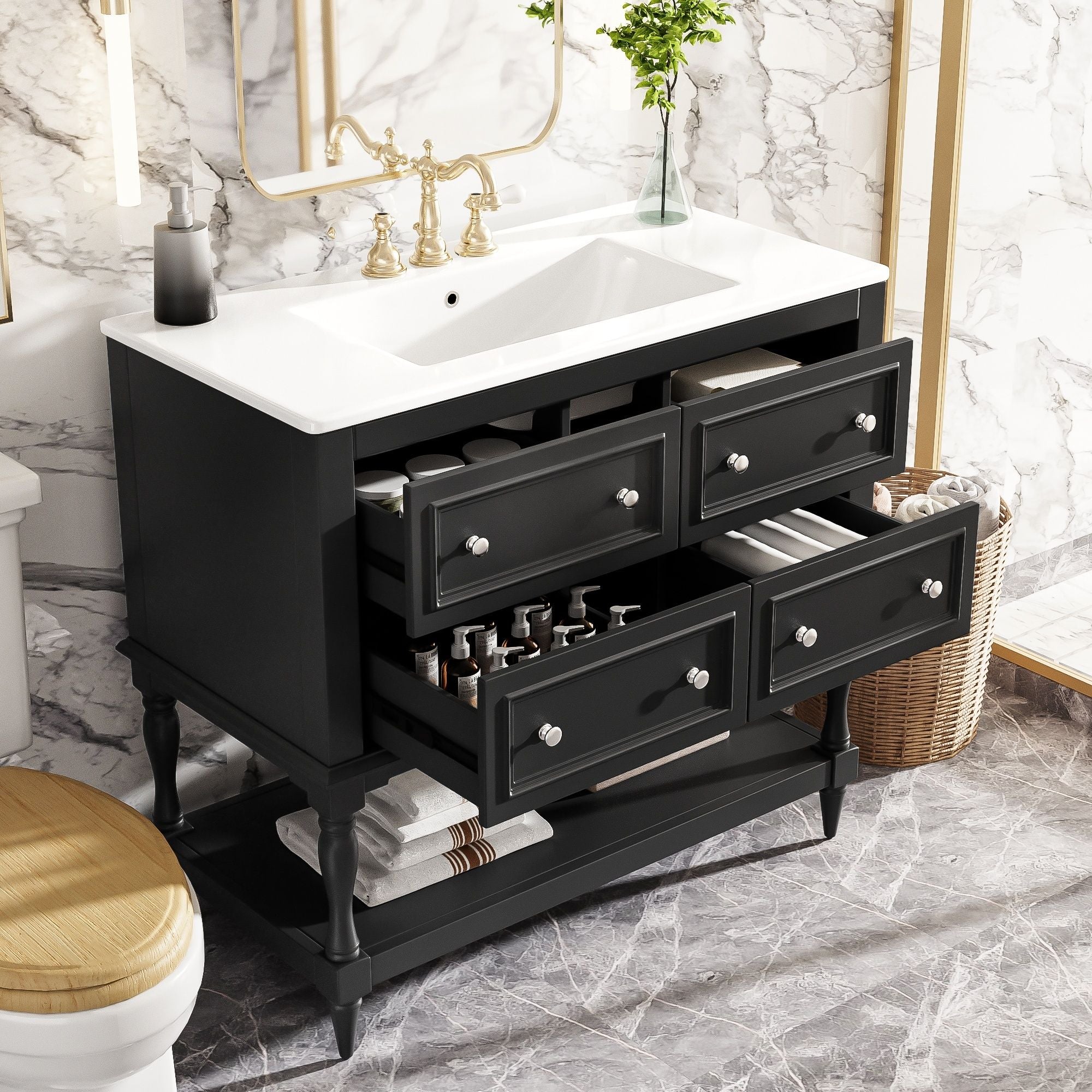 Bathroom Vanity Cabinet With Undermount Sink, 4 Drawer Set