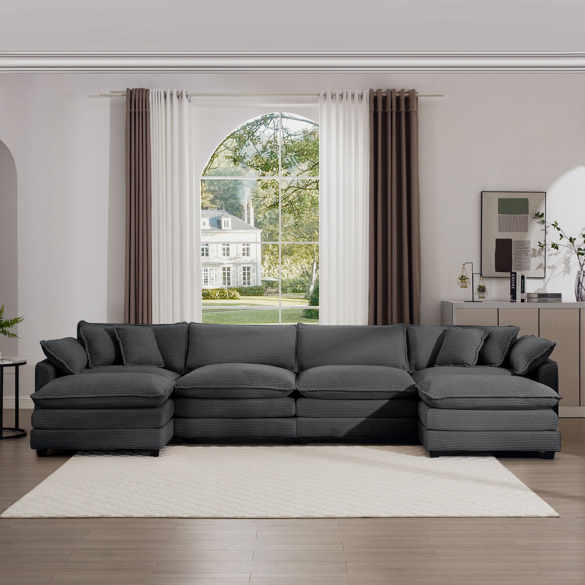 Modern Oversized Modular Cushion Sofa With Ottoman, Low Back, Deep Seating Sofa Set