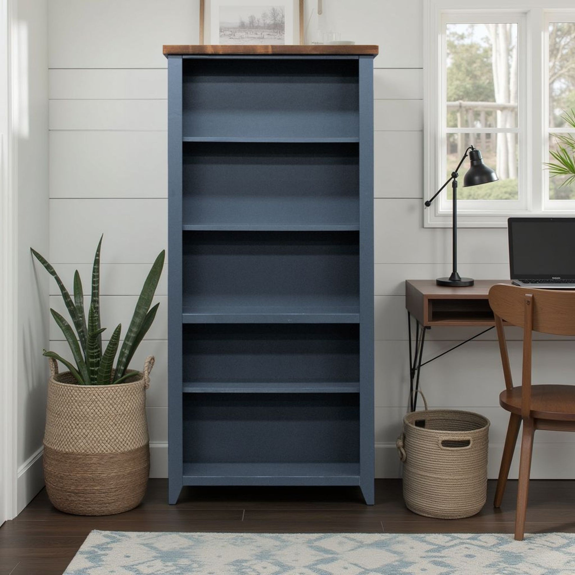 Nantucket - 5 Shelf Bookcase - Blue Denim, Whiskey - Best Buy Furniture