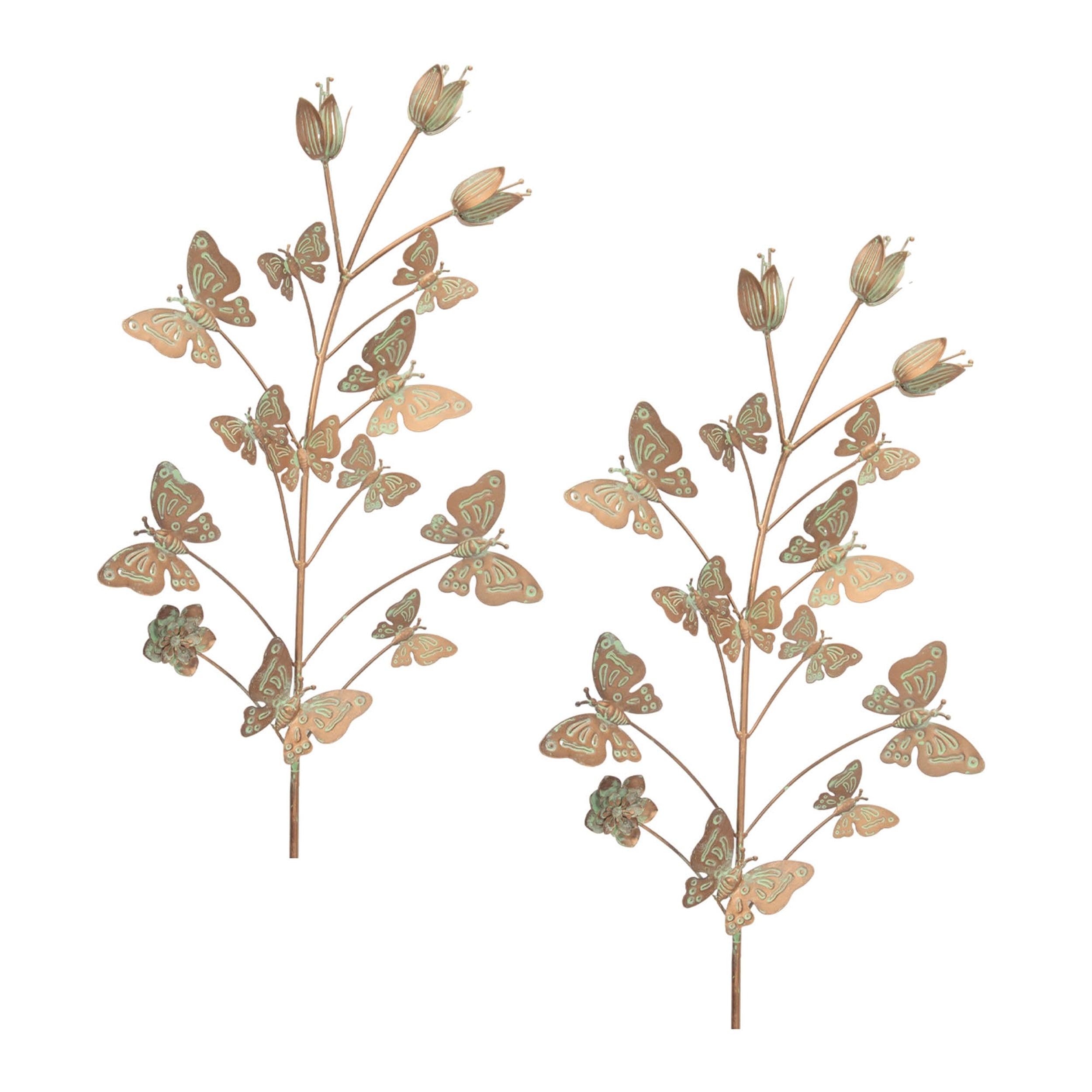 Iron-Butterfly-and-Floral-Garden-Stake-(Set-of-2)-Garden-Decor