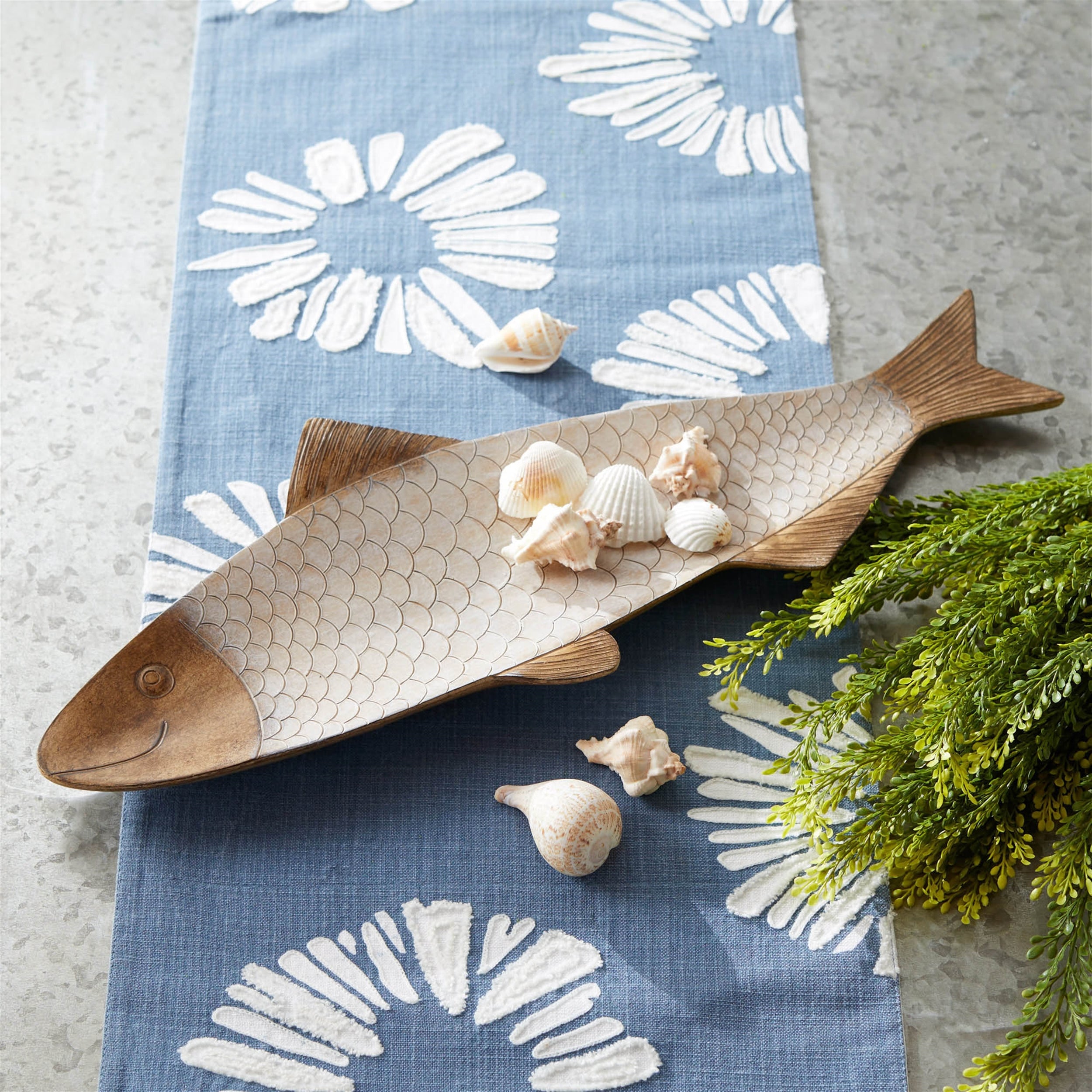 Ceramic Etched Fish Tray 22.5"L