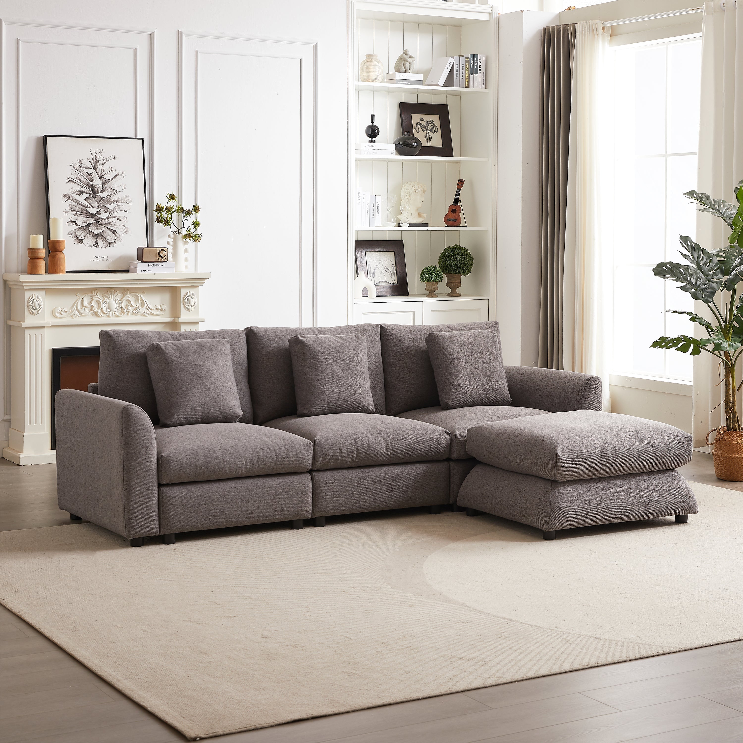 102.2 Inch Combination Modular Sofa with Ottoman Grey