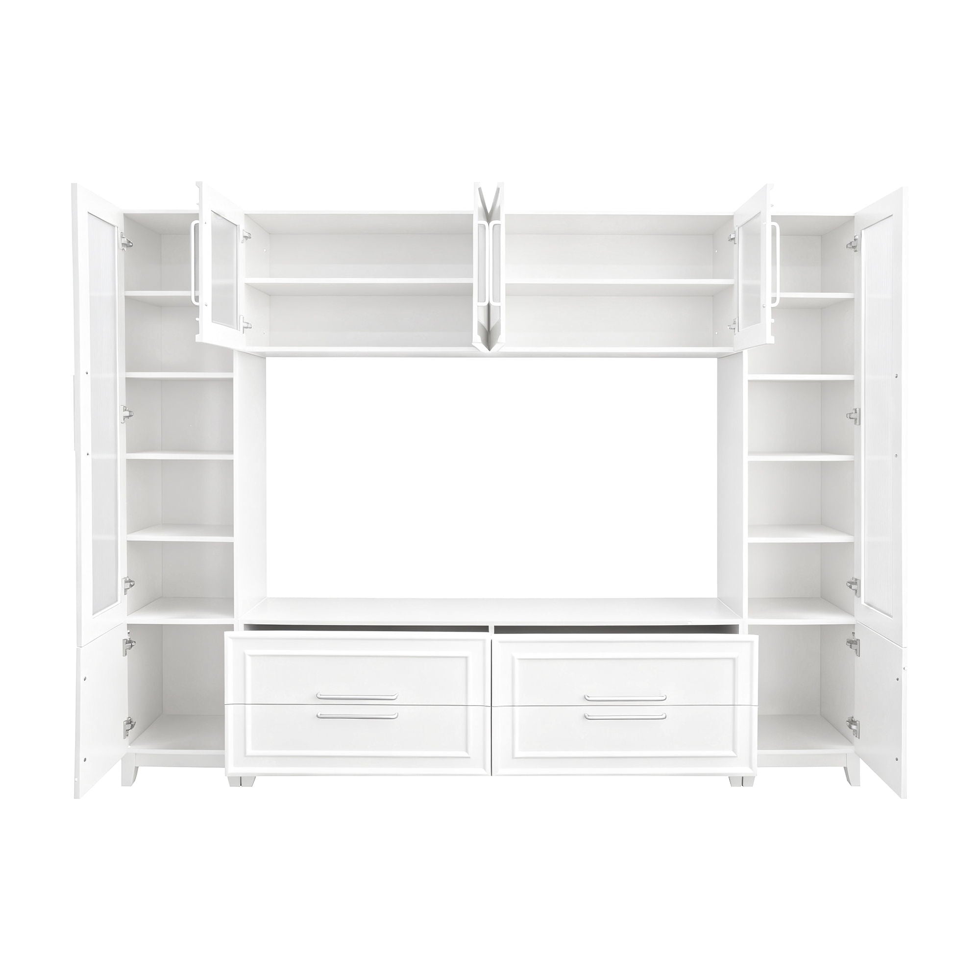 Wall Unit Entertainment Center With Glass Doors For TVs Up To 75" With Drawers For Living Room - White