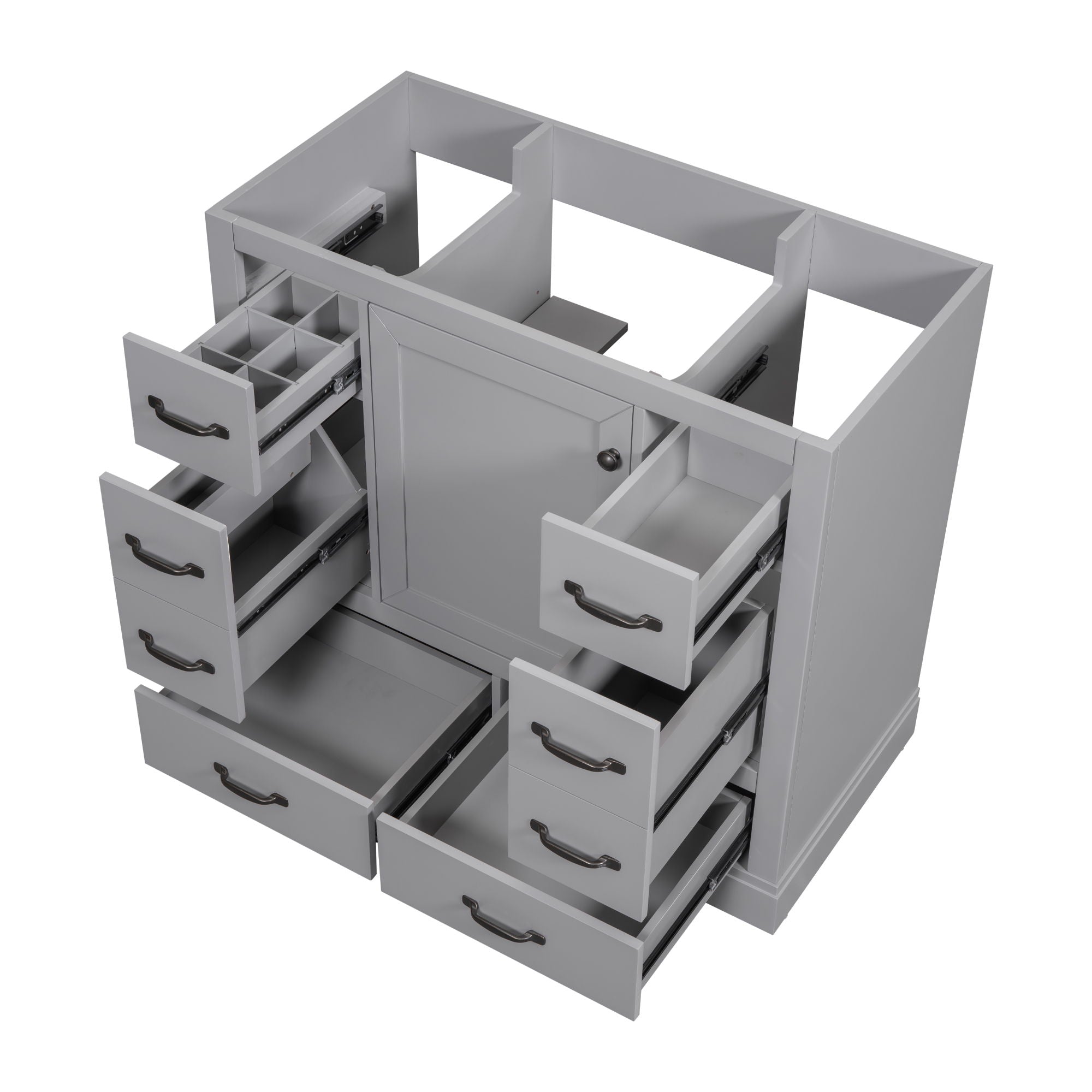 36" Bathroom Vanity Without Sink, Cabinet Base Only, 6 Drawers, Multi Functional Drawer Divider, Adjustable Shelf - Grey