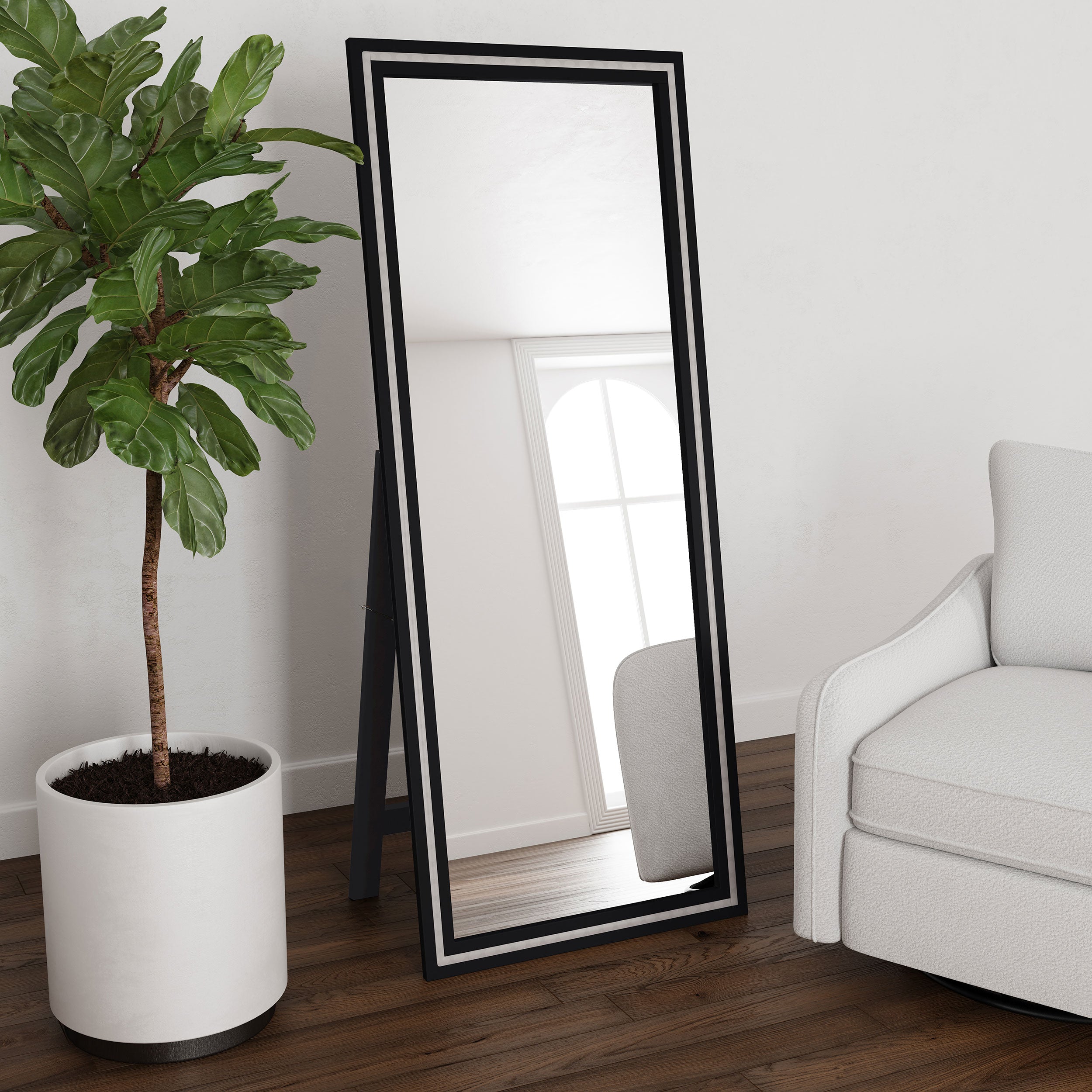 Windrose 28 x 67 Inch Tempered LED Standing Mirror Black-