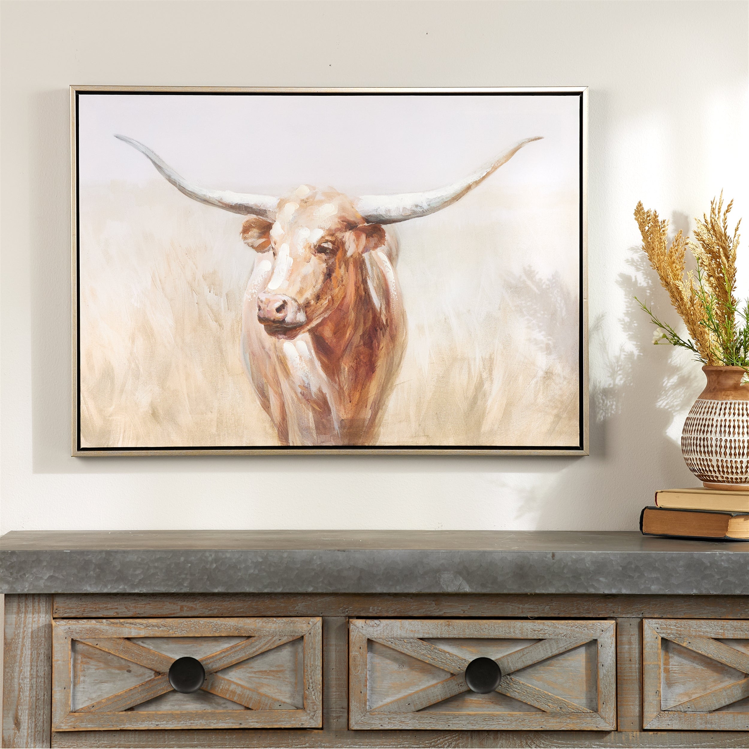Framed Long Horn Cattle Wall Art 28"L