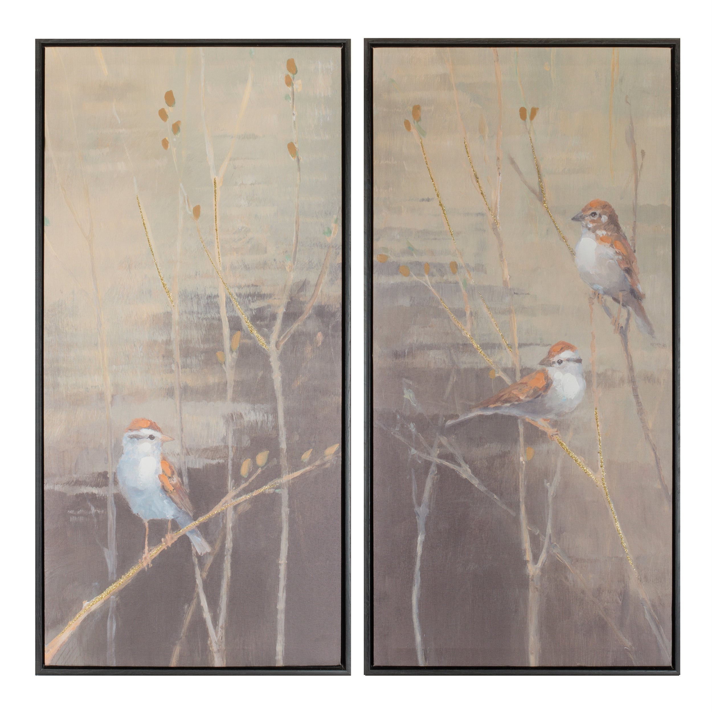 Framed-Bird-and-Pussywillow-Wall-Print-(Set-of-2)-Wall-Art